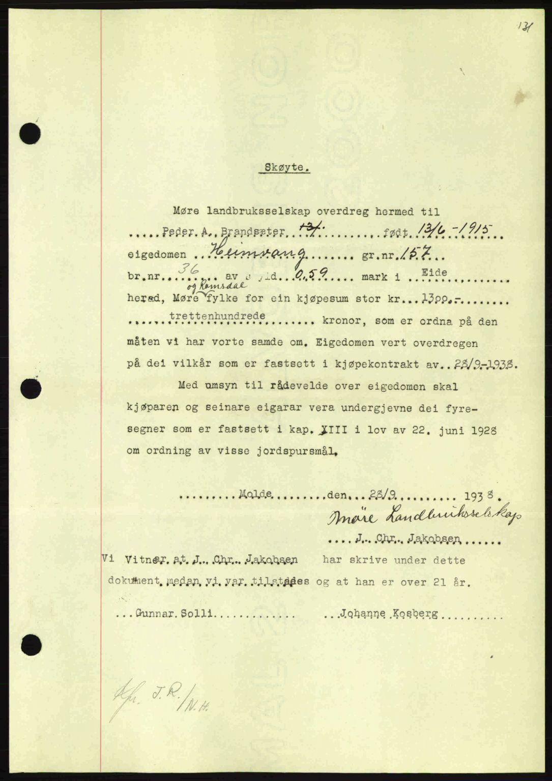 Nordmøre sorenskriveri, SAT/A-4132/1/2/2Ca: Pantebok nr. A98, 1944-1944