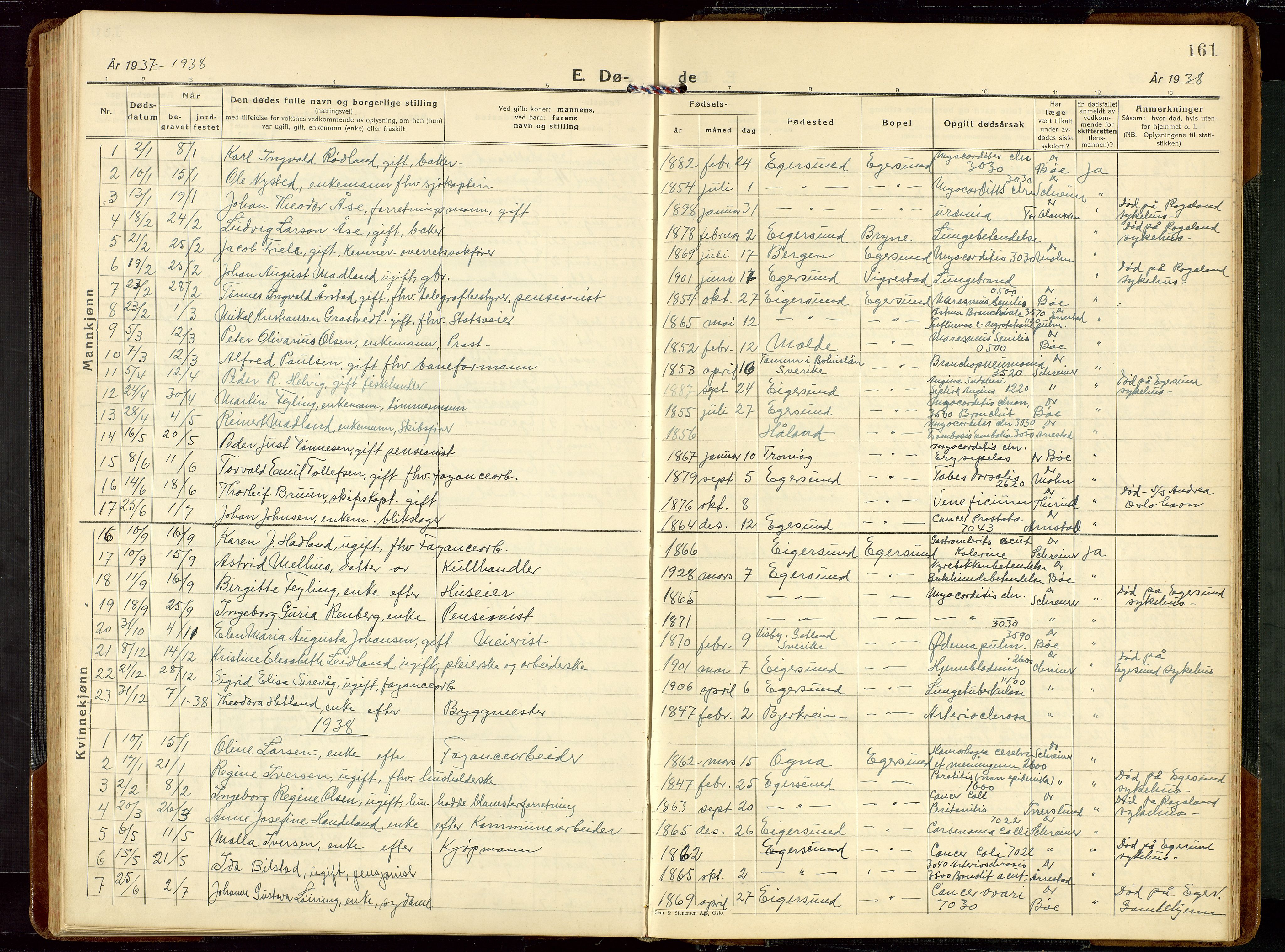 Eigersund sokneprestkontor, AV/SAST-A-101807/S09/L0014: Klokkerbok nr. B 14, 1931-1949, s. 161