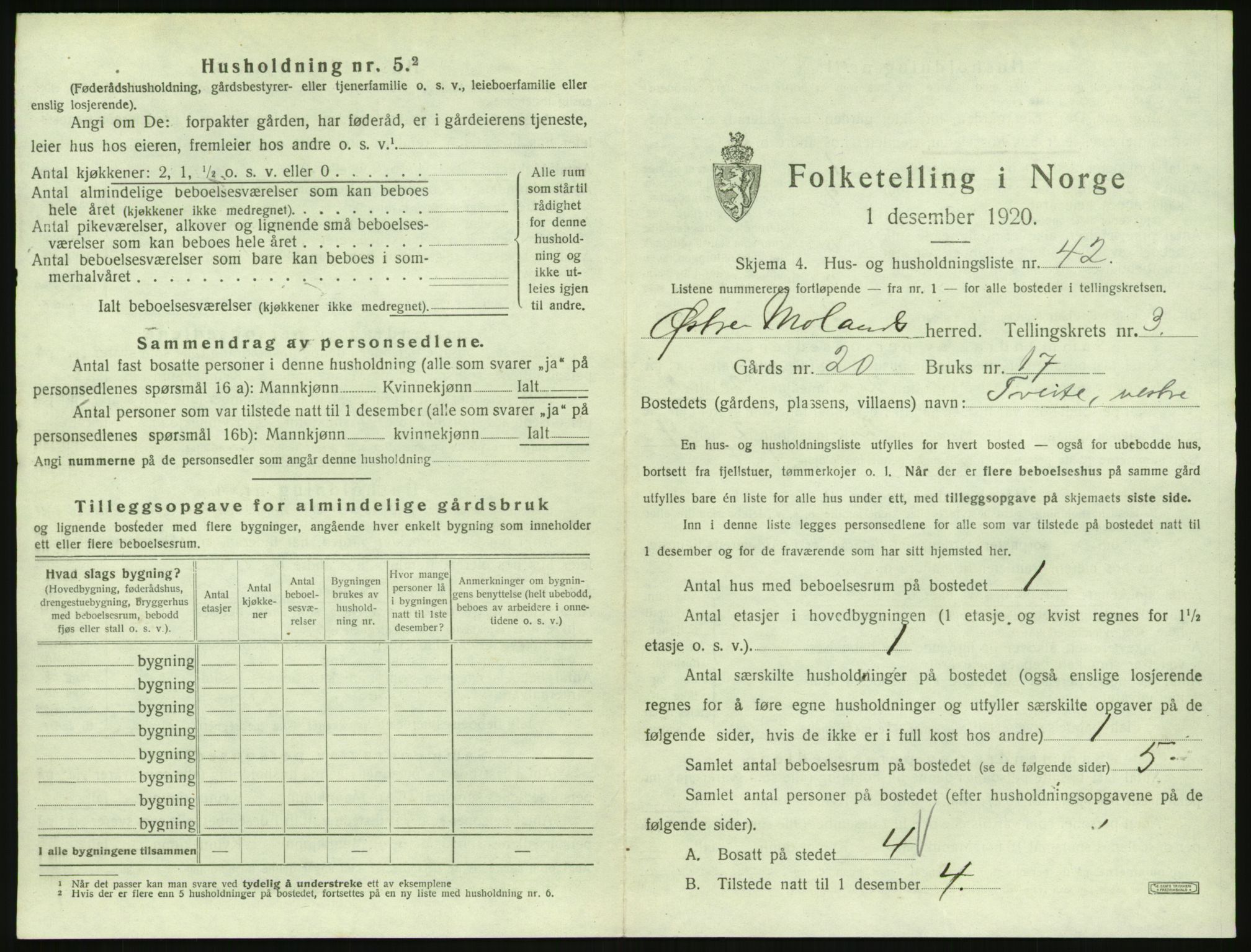 SAK, Folketelling 1920 for 0918 Austre Moland herred, 1920, s. 303