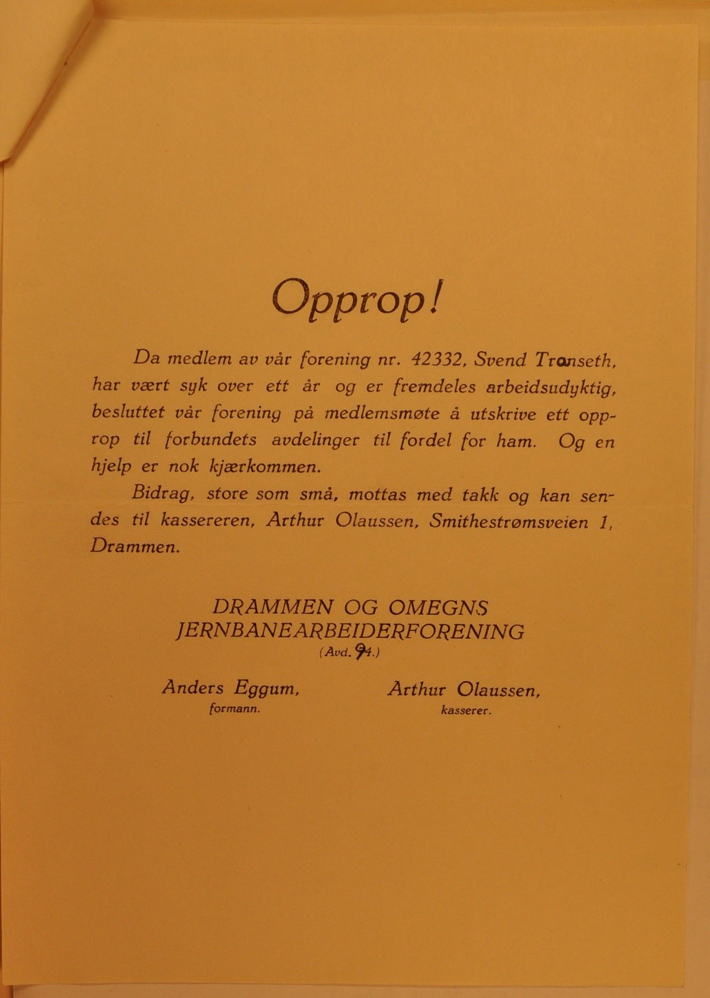 Hadeland Veiarbeiderforening, OARM/H-A-00304/D/Da/L0001/0012: Sakspapirer / Sakspapirer, 1942