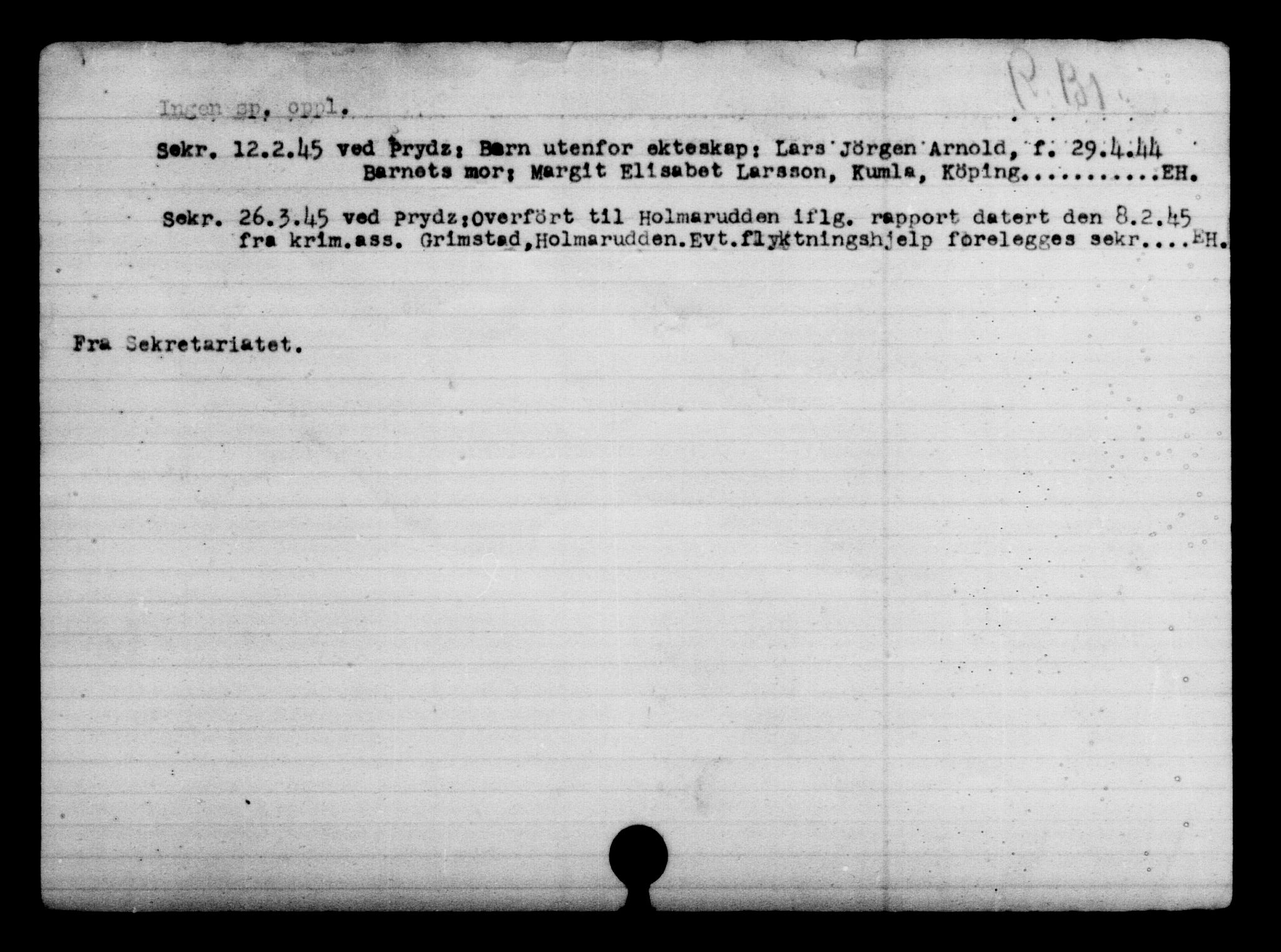 Utenriksstasjonene, Legasjonen i Stockholm, Flyktningkontoret, AV/RA-S-6753/V/Va/L0004: Kjesäterkartoteket, flyktninger med registreringsnr. 3496-6610, 1940-1945, s. 2970
