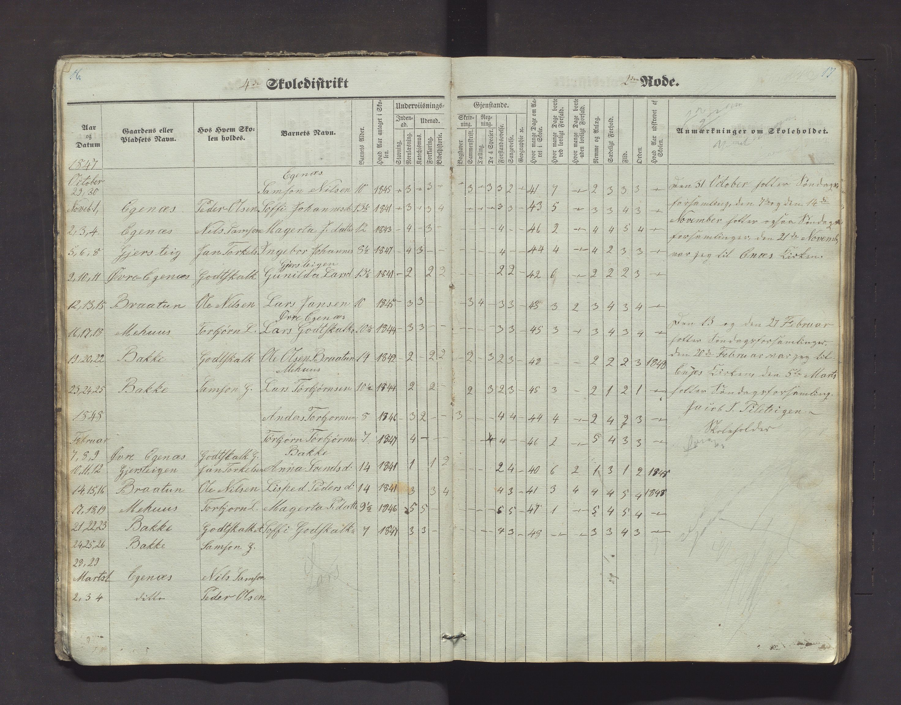 Kvinnherad kommune. Barneskulane, IKAH/1224-231/F/Fd/L0001: Skuleprotokoll for Årvikstranden, Gjetingsdalen og Nordre Pollen krinsar i 4. skuledistrikt , 1846-1872