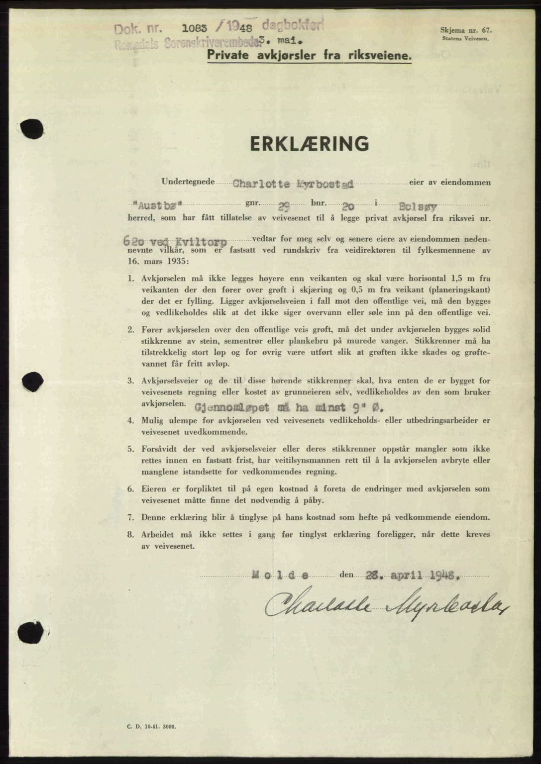Romsdal sorenskriveri, SAT/A-4149/1/2/2C: Pantebok nr. A26, 1948-1948, Dagboknr: 1083/1948