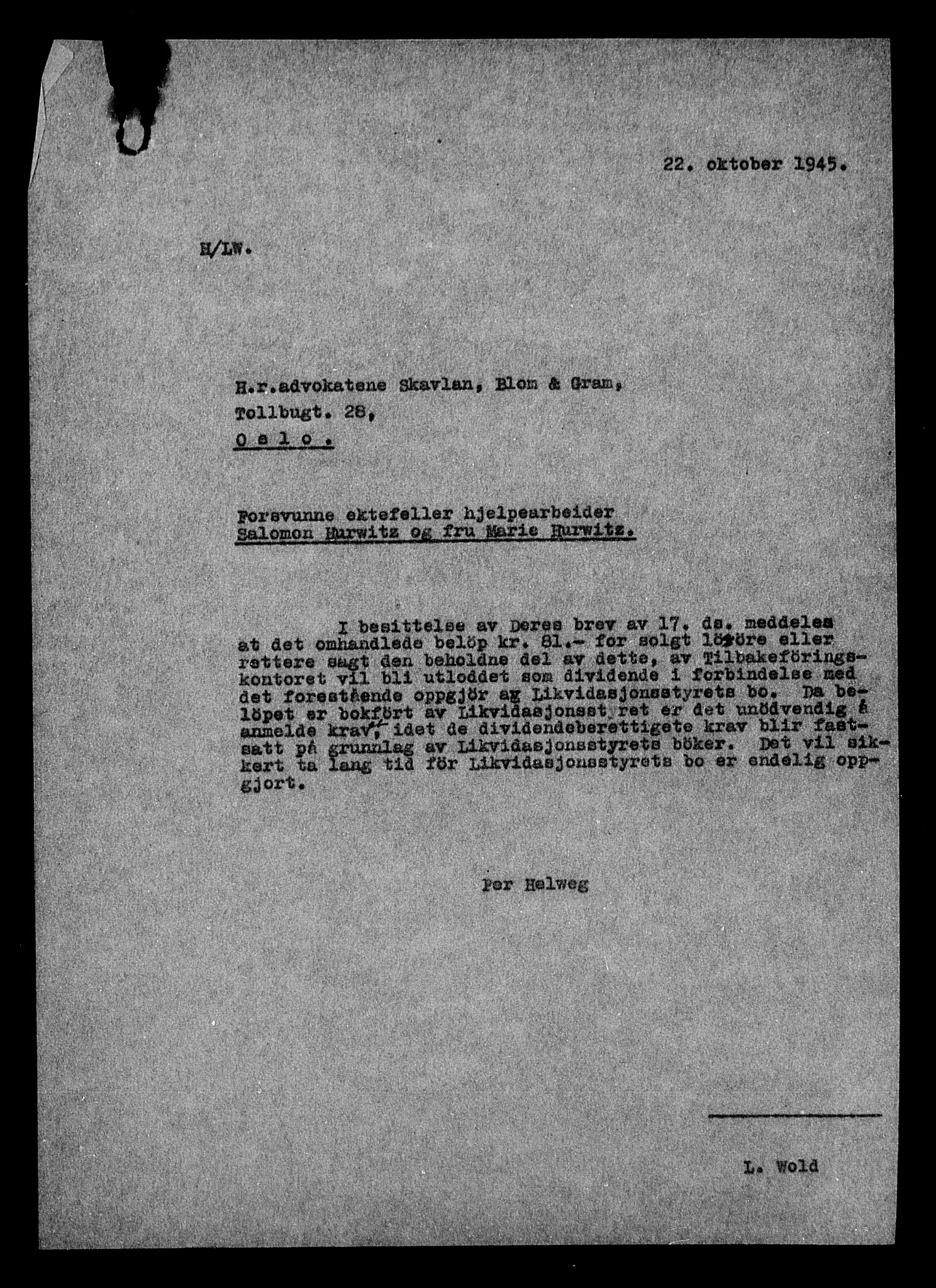 Justisdepartementet, Tilbakeføringskontoret for inndratte formuer, AV/RA-S-1564/H/Hc/Hcc/L0945: --, 1945-1947, s. 7