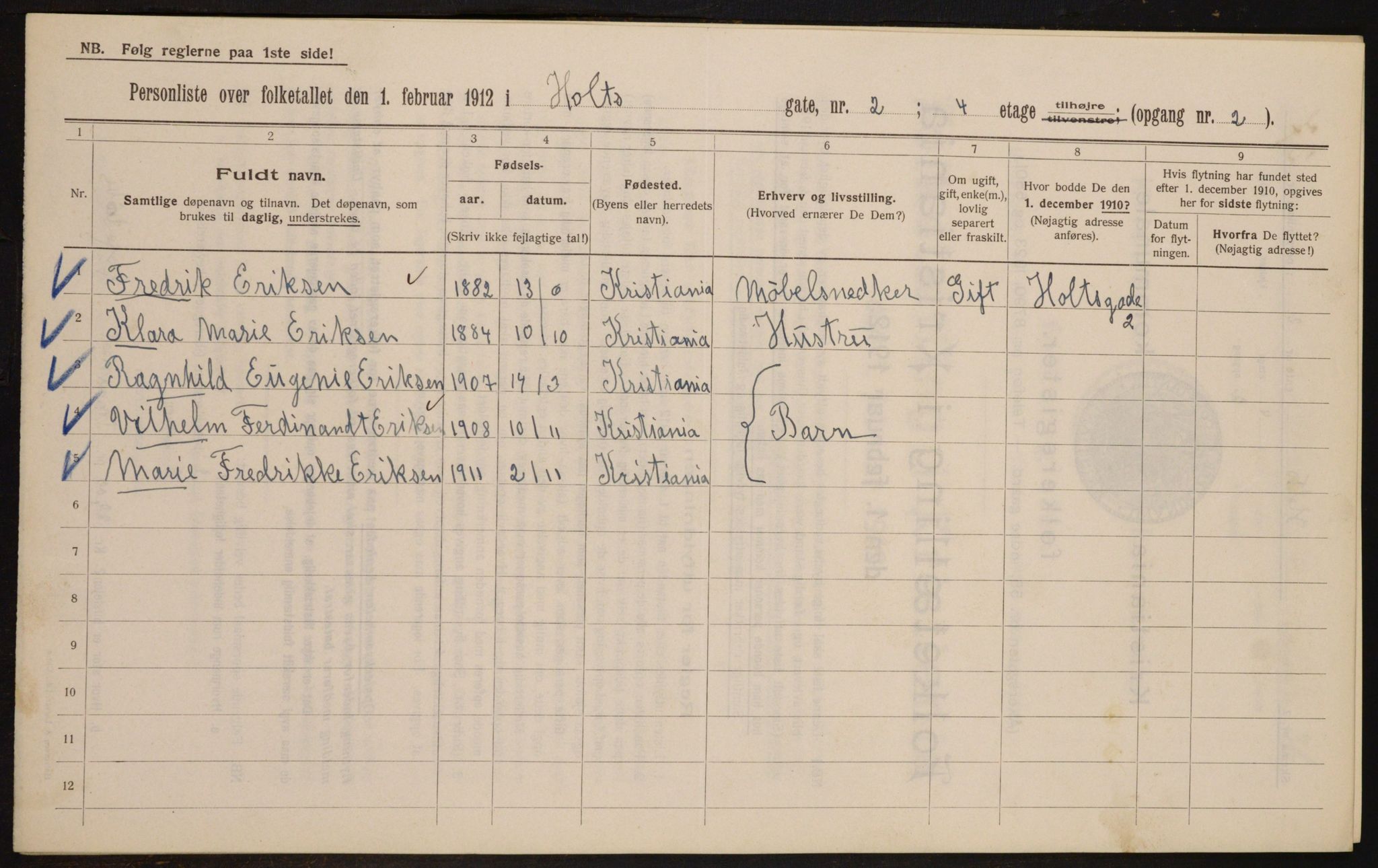 OBA, Kommunal folketelling 1.2.1912 for Kristiania, 1912, s. 41289