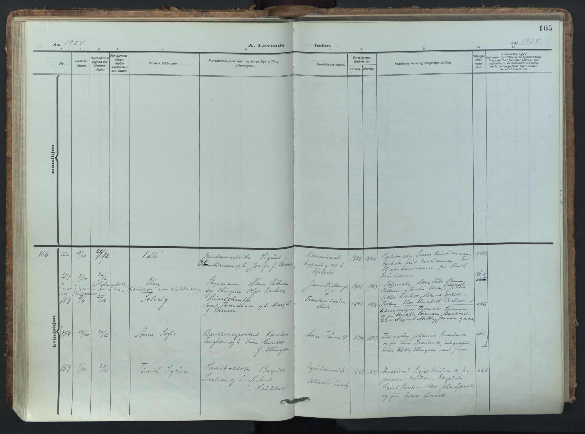 Vestre Aker prestekontor Kirkebøker, AV/SAO-A-10025/F/Fa/L0018: Ministerialbok nr. 18, 1921-1931, s. 105