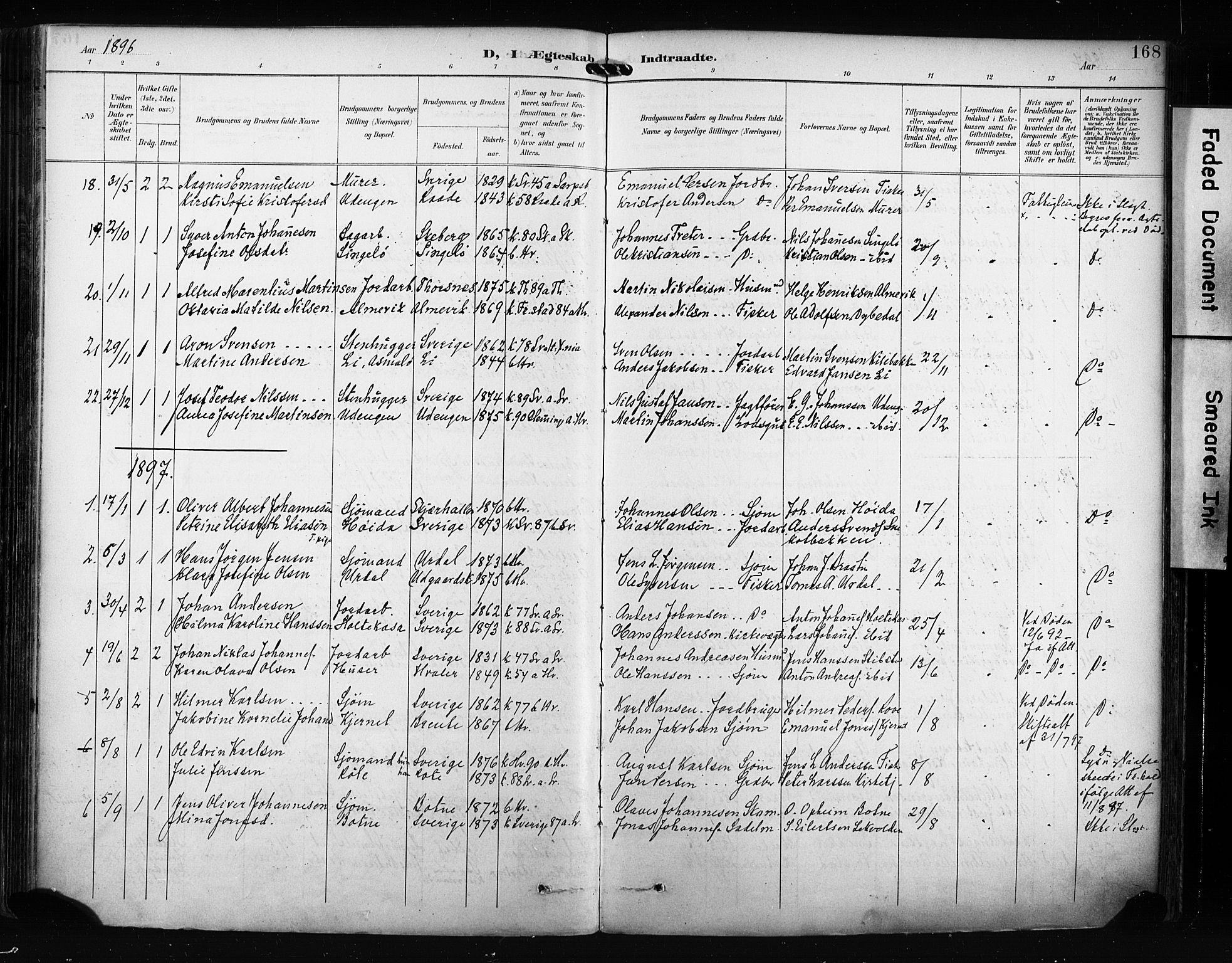 Hvaler prestekontor Kirkebøker, AV/SAO-A-2001/F/Fa/L0009: Ministerialbok nr. I 9, 1895-1906, s. 168