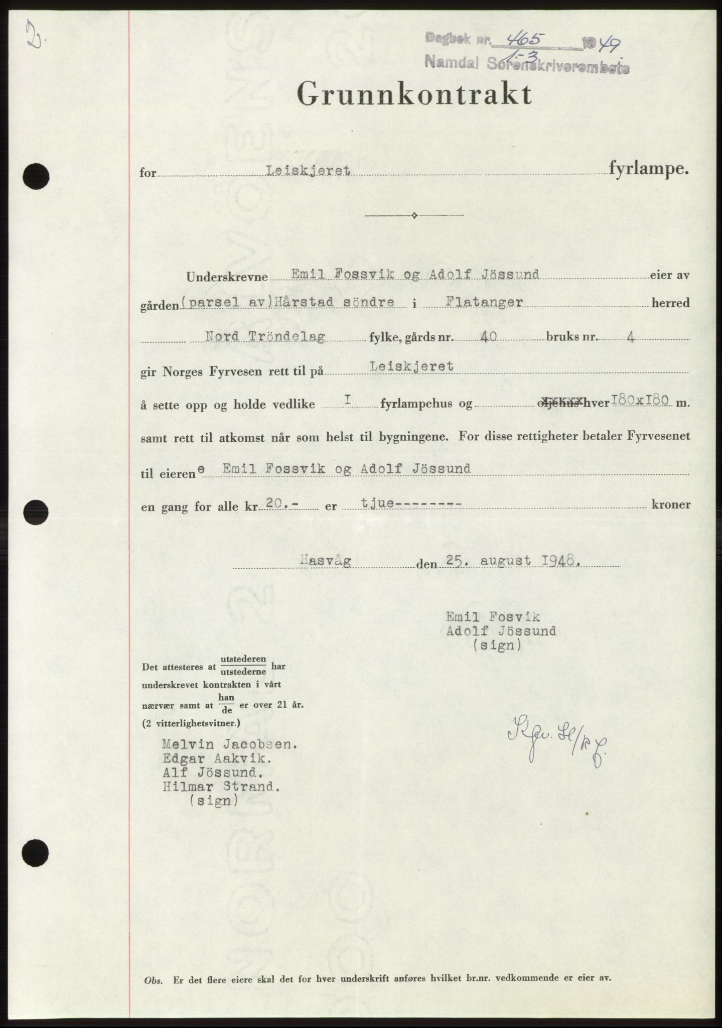 Namdal sorenskriveri, SAT/A-4133/1/2/2C: Pantebok nr. -, 1949-1949, Dagboknr: 465/1949