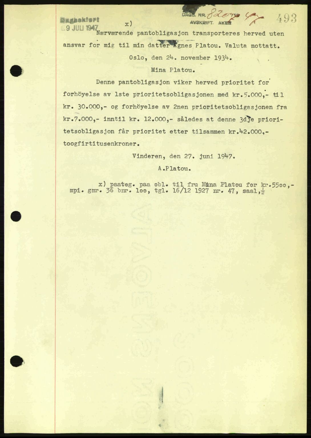 Aker herredsskriveri, SAO/A-10896/G/Gb/Gba/Gbac/L0044: Pantebok nr. B216-217, 1947-1947, Dagboknr: 8207/1947