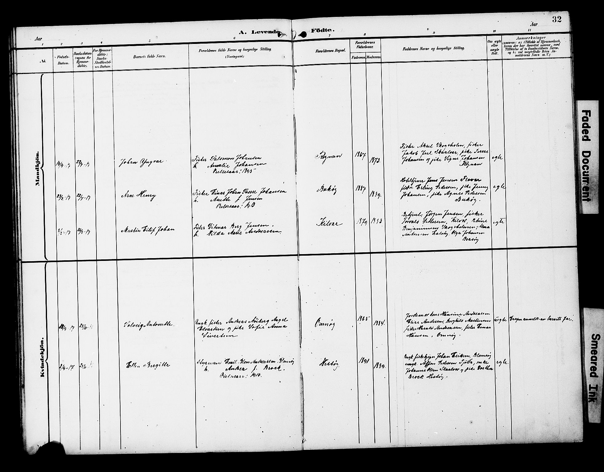 Ministerialprotokoller, klokkerbøker og fødselsregistre - Nordland, SAT/A-1459/818/L0273: Klokkerbok nr. 818C01, 1893-1928, s. 32