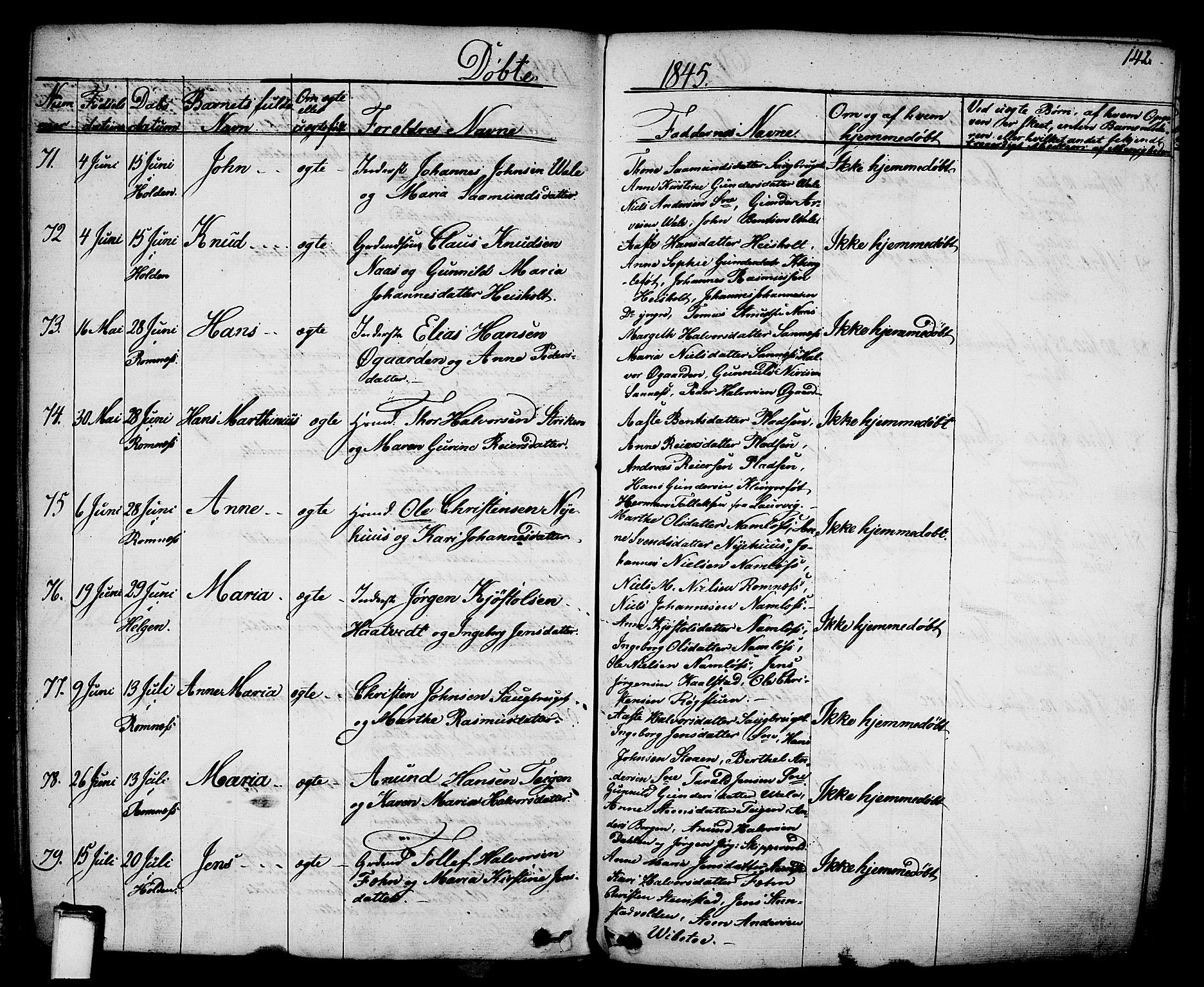 Holla kirkebøker, AV/SAKO-A-272/F/Fa/L0004: Ministerialbok nr. 4, 1830-1848, s. 142