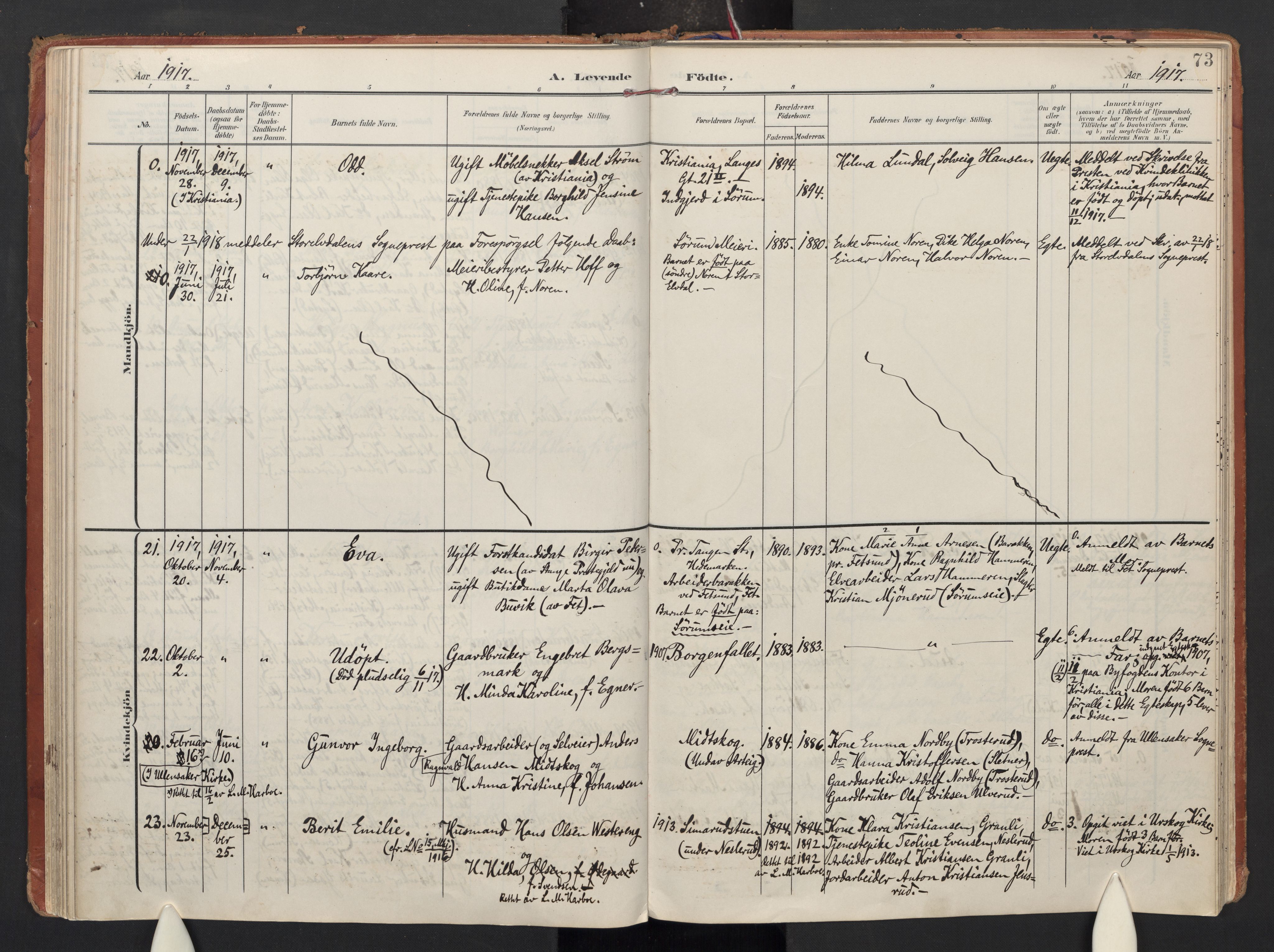 Sørum prestekontor Kirkebøker, SAO/A-10303/F/Fa/L0010: Ministerialbok nr. I 10, 1907-1925, s. 73