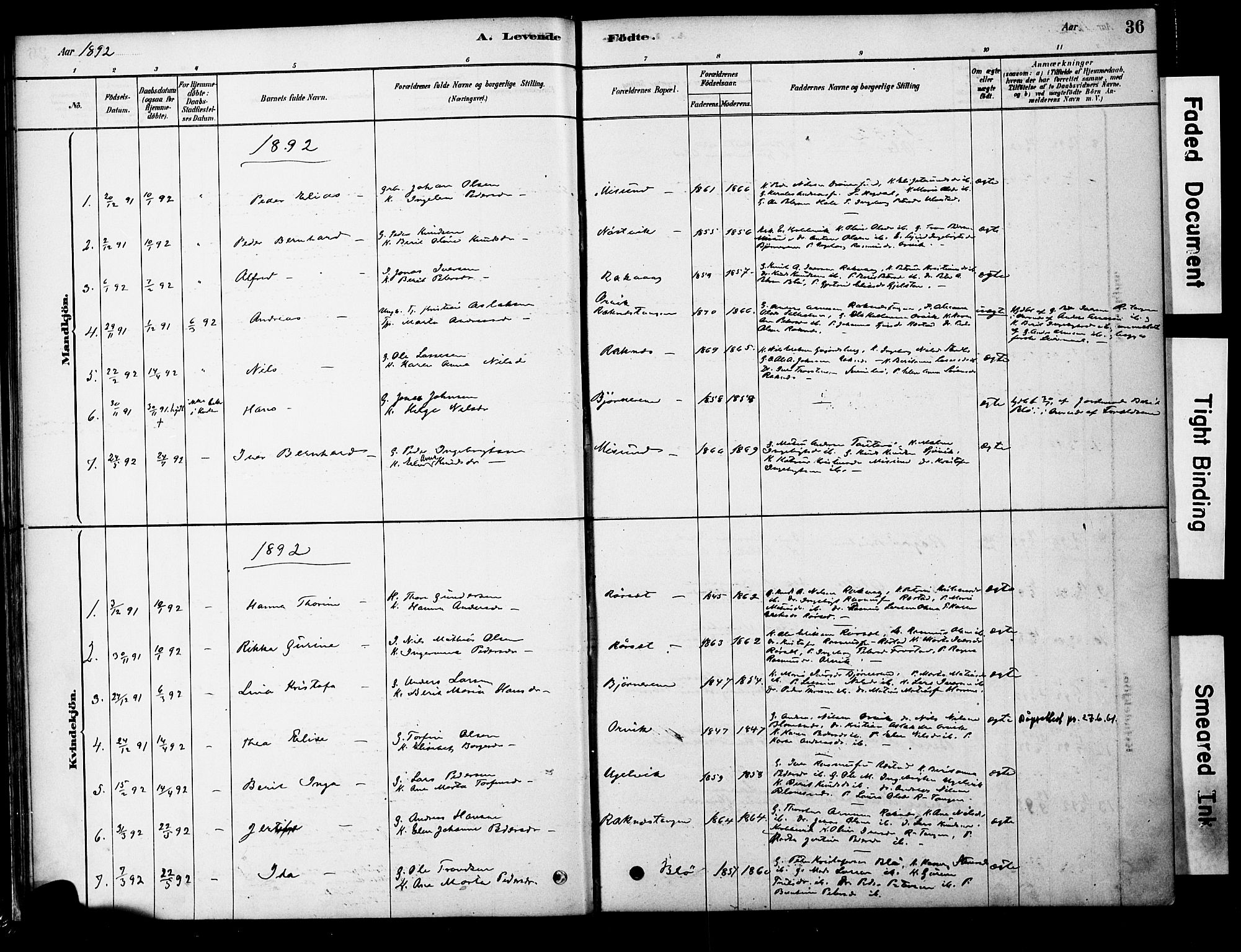 Ministerialprotokoller, klokkerbøker og fødselsregistre - Møre og Romsdal, SAT/A-1454/563/L0736: Ministerialbok nr. 563A01, 1878-1903, s. 36