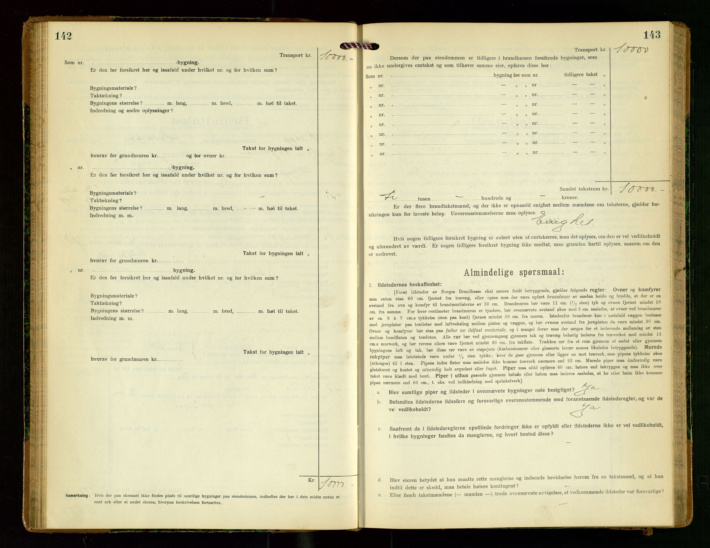 Klepp lensmannskontor, SAST/A-100163/Goc/L0009: "Brandtakstprotokol" m/register, 1917-1919, s. 142-143
