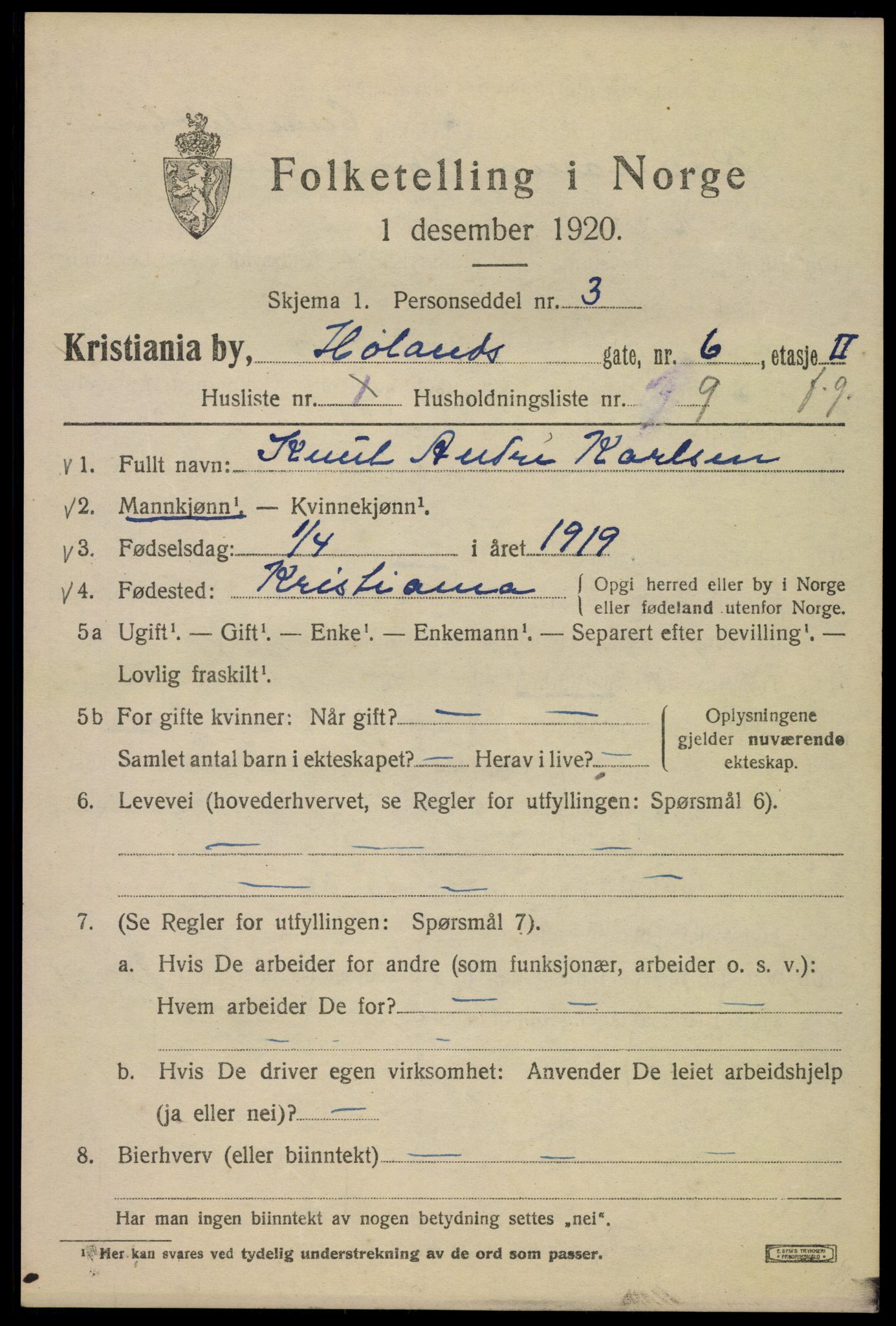 SAO, Folketelling 1920 for 0301 Kristiania kjøpstad, 1920, s. 304889