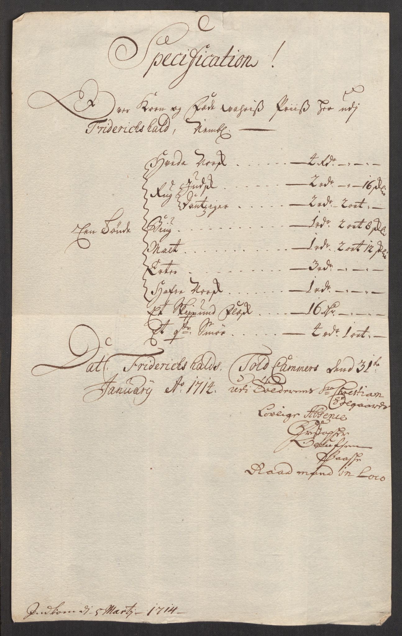 Rentekammeret inntil 1814, Realistisk ordnet avdeling, AV/RA-EA-4070/Oe/L0001: [Ø1]: Priskuranter, 1712-1739, s. 25