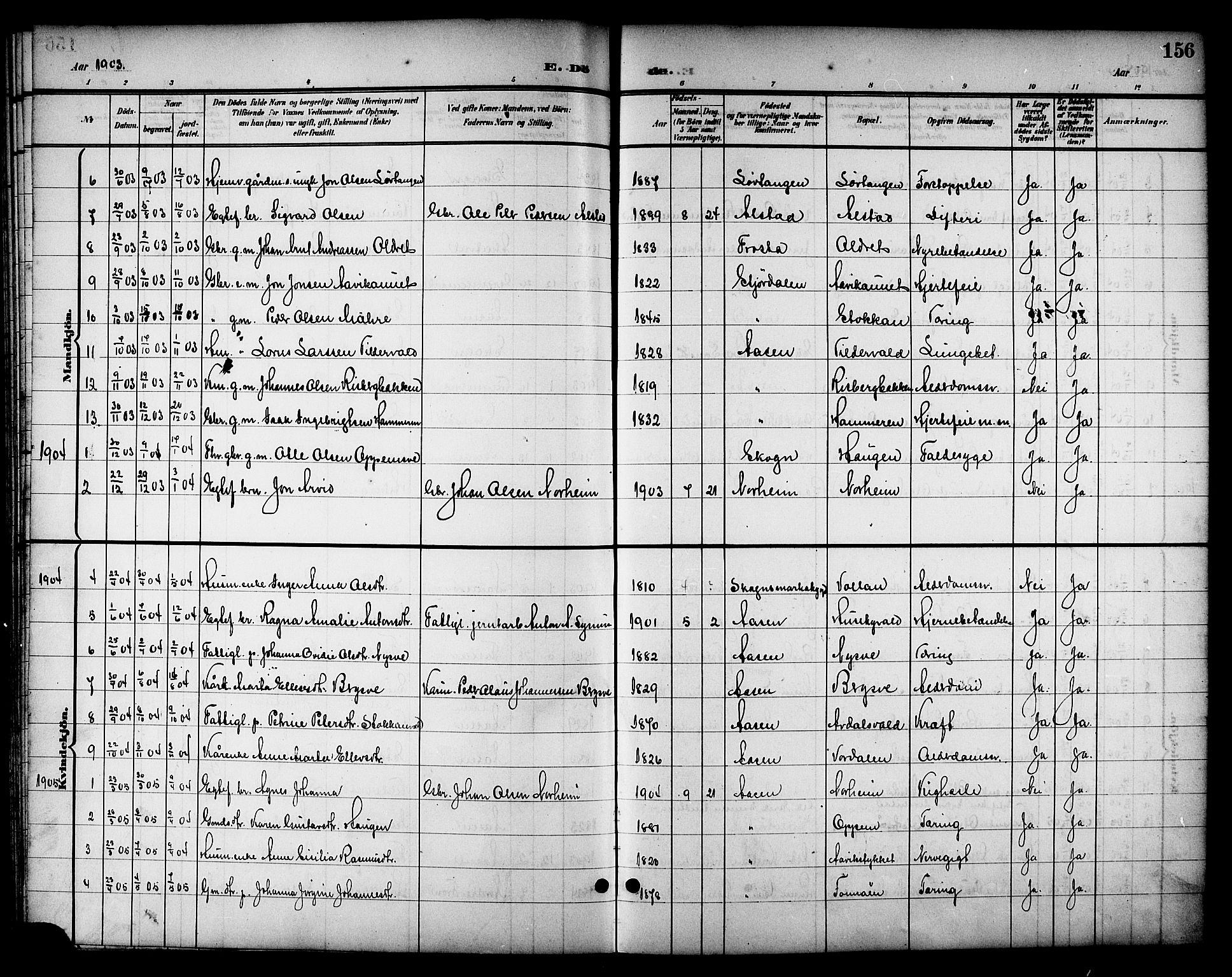 Ministerialprotokoller, klokkerbøker og fødselsregistre - Nord-Trøndelag, SAT/A-1458/714/L0135: Klokkerbok nr. 714C04, 1899-1918, s. 156