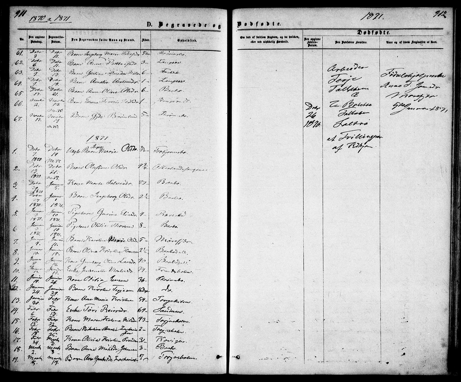 Tromøy sokneprestkontor, AV/SAK-1111-0041/F/Fa/L0008: Ministerialbok nr. A 8, 1870-1877, s. 911-912