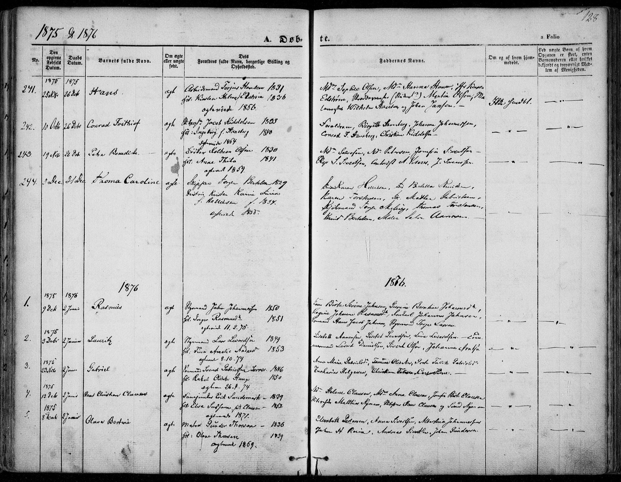 Domkirken sokneprestkontor, SAST/A-101812/001/30/30BA/L0022: Ministerialbok nr. A 21, 1868-1877, s. 128