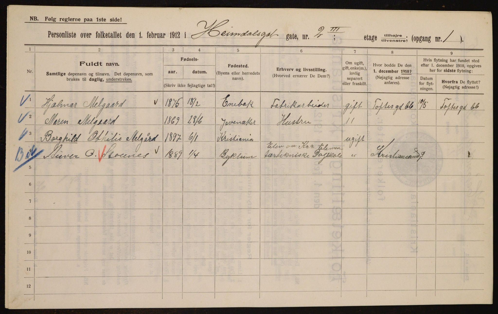 OBA, Kommunal folketelling 1.2.1912 for Kristiania, 1912, s. 36962