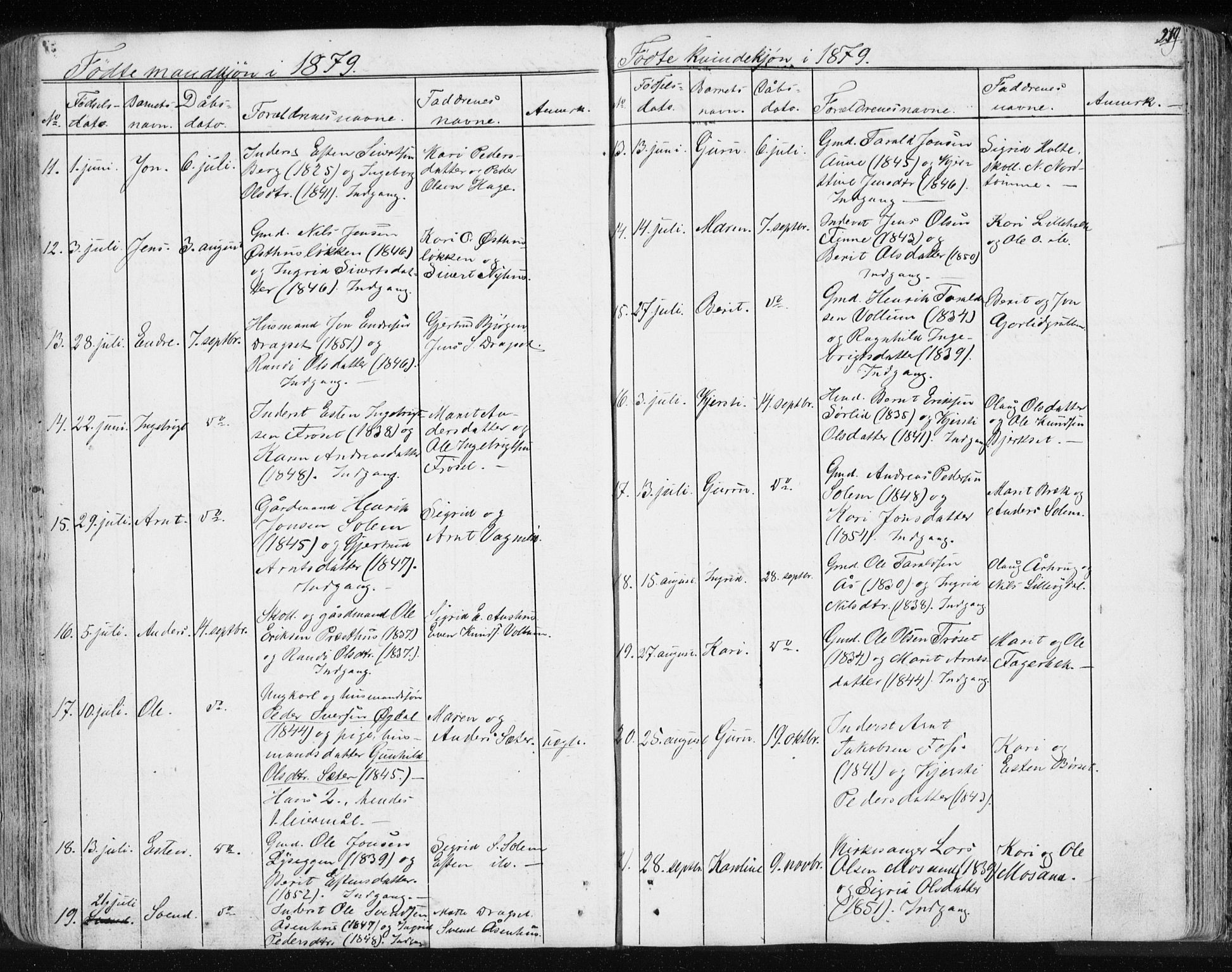 Ministerialprotokoller, klokkerbøker og fødselsregistre - Sør-Trøndelag, SAT/A-1456/689/L1043: Klokkerbok nr. 689C02, 1816-1892, s. 249