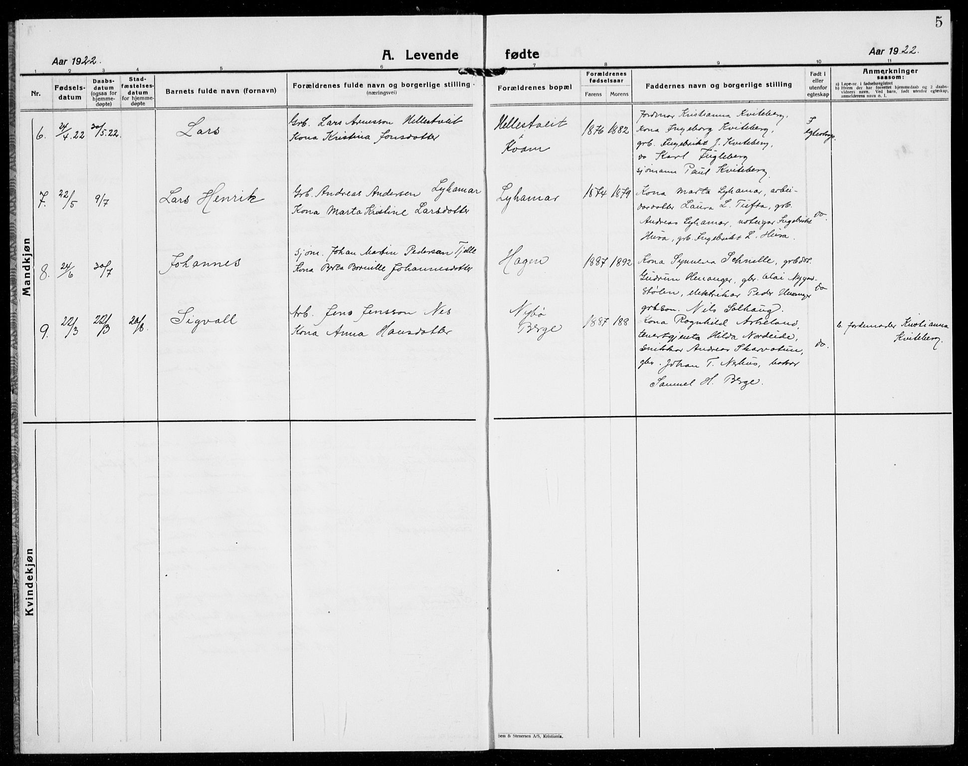 Kvinnherad sokneprestembete, AV/SAB-A-76401/H/Hab: Klokkerbok nr. E 2, 1922-1940, s. 5