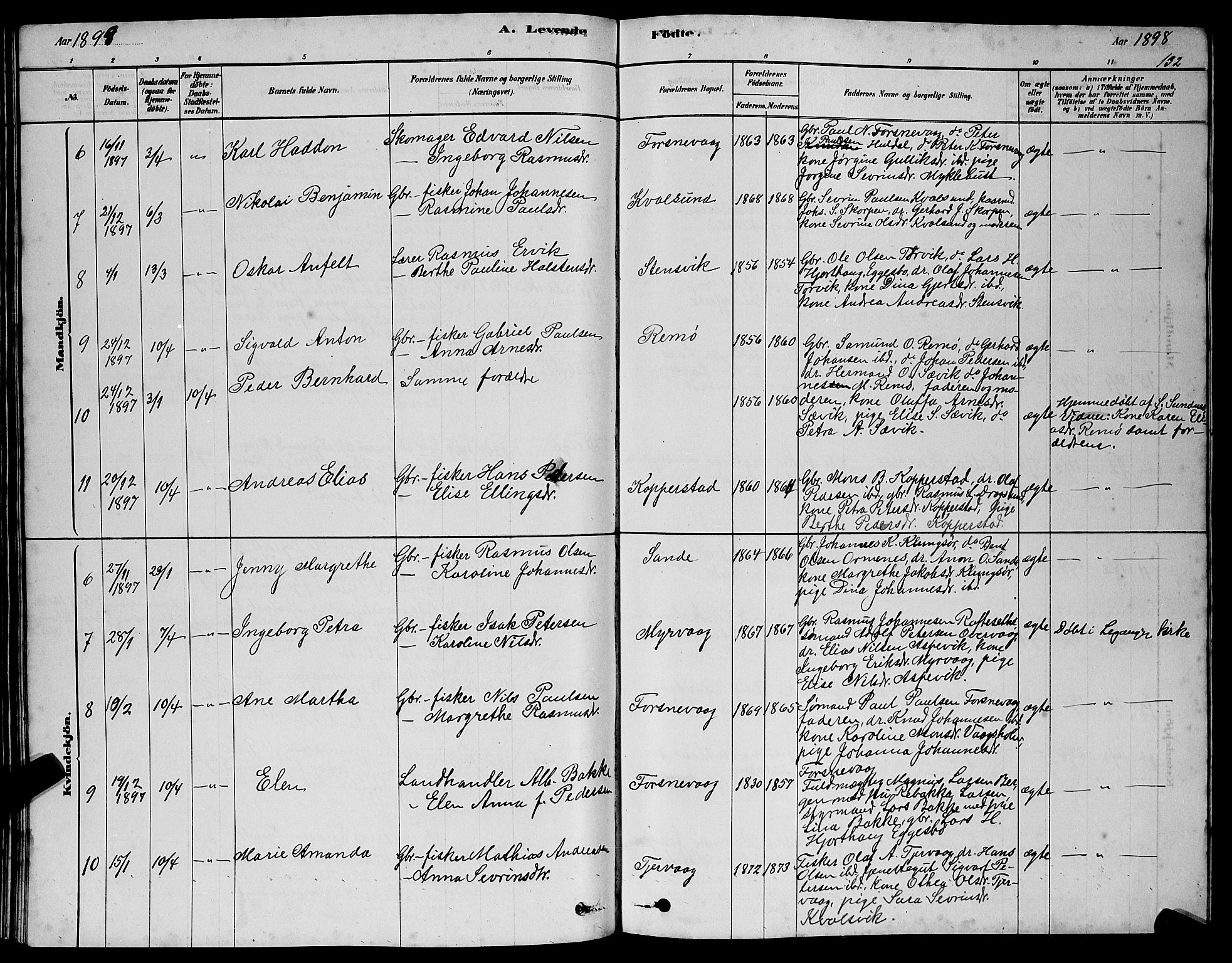 Ministerialprotokoller, klokkerbøker og fødselsregistre - Møre og Romsdal, SAT/A-1454/507/L0081: Klokkerbok nr. 507C04, 1878-1898, s. 132