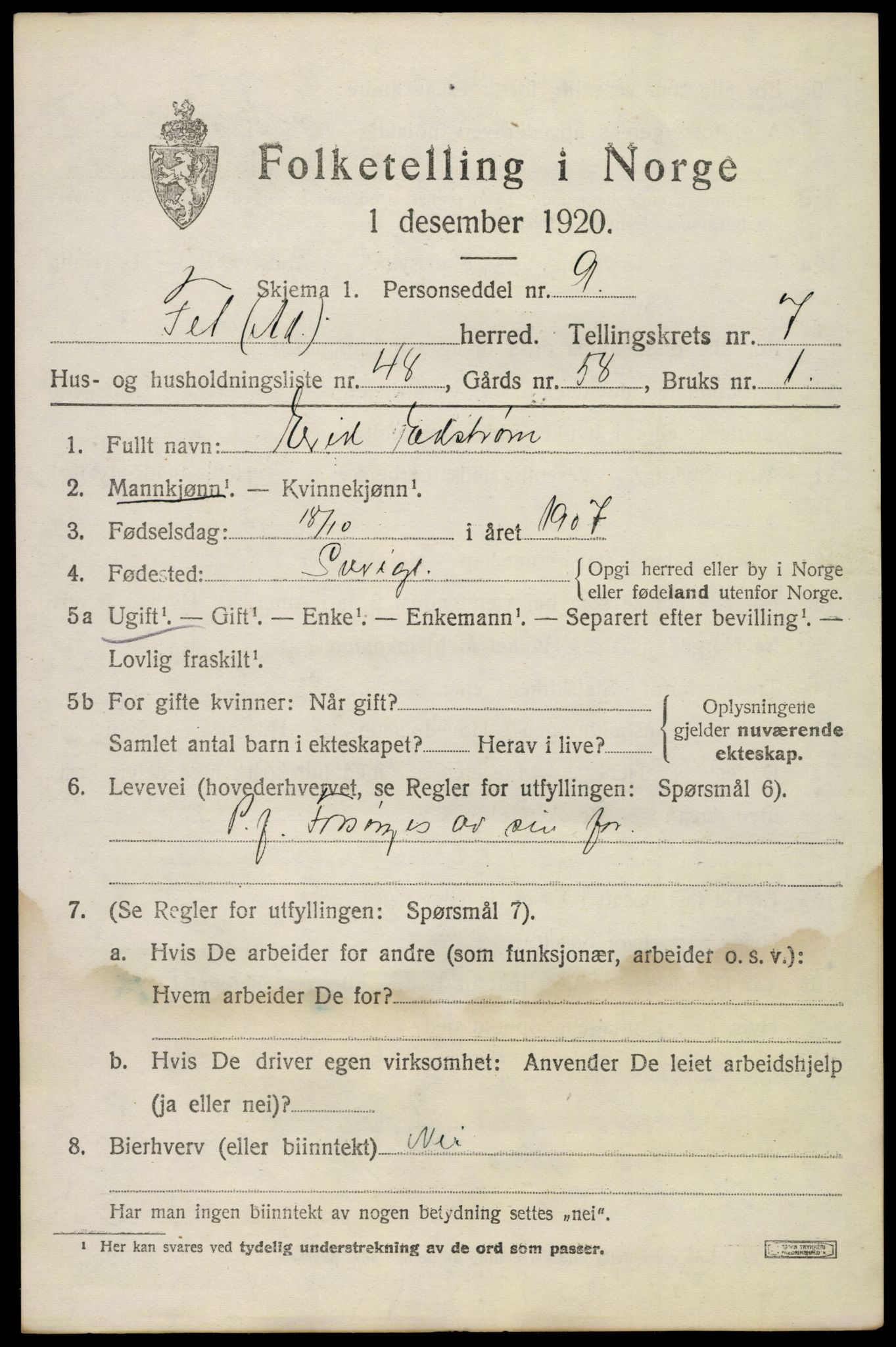SAO, Folketelling 1920 for 0227 Fet herred, 1920, s. 8562