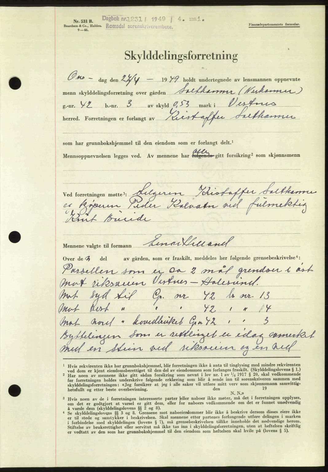 Romsdal sorenskriveri, SAT/A-4149/1/2/2C: Pantebok nr. A29, 1949-1949, Dagboknr: 1231/1949