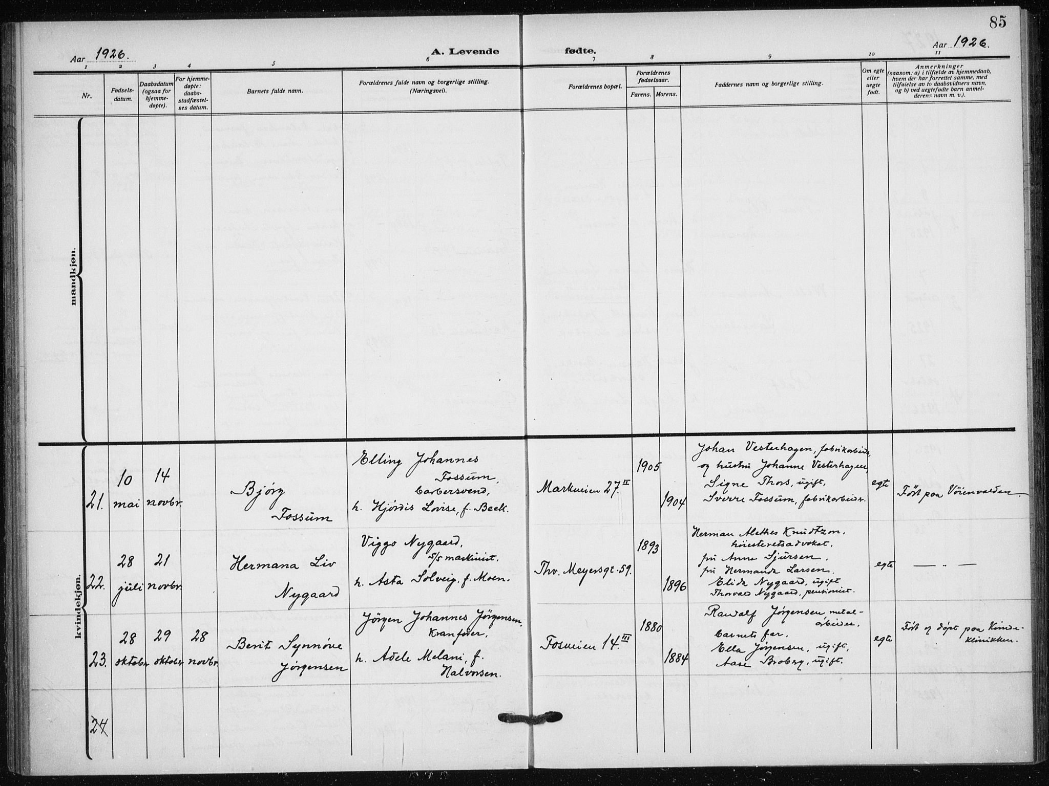 Hauge prestekontor Kirkebøker, AV/SAO-A-10849/F/Fa/L0001: Ministerialbok nr. 1, 1917-1938, s. 85