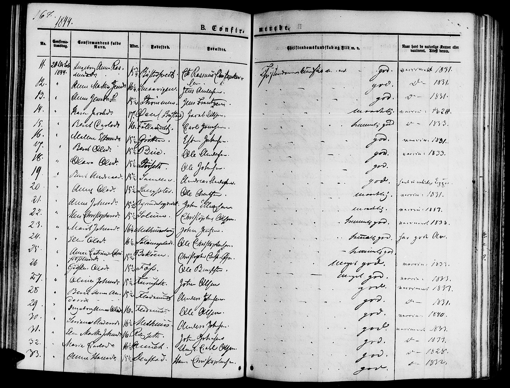 Ministerialprotokoller, klokkerbøker og fødselsregistre - Sør-Trøndelag, SAT/A-1456/646/L0610: Ministerialbok nr. 646A08, 1837-1847, s. 168