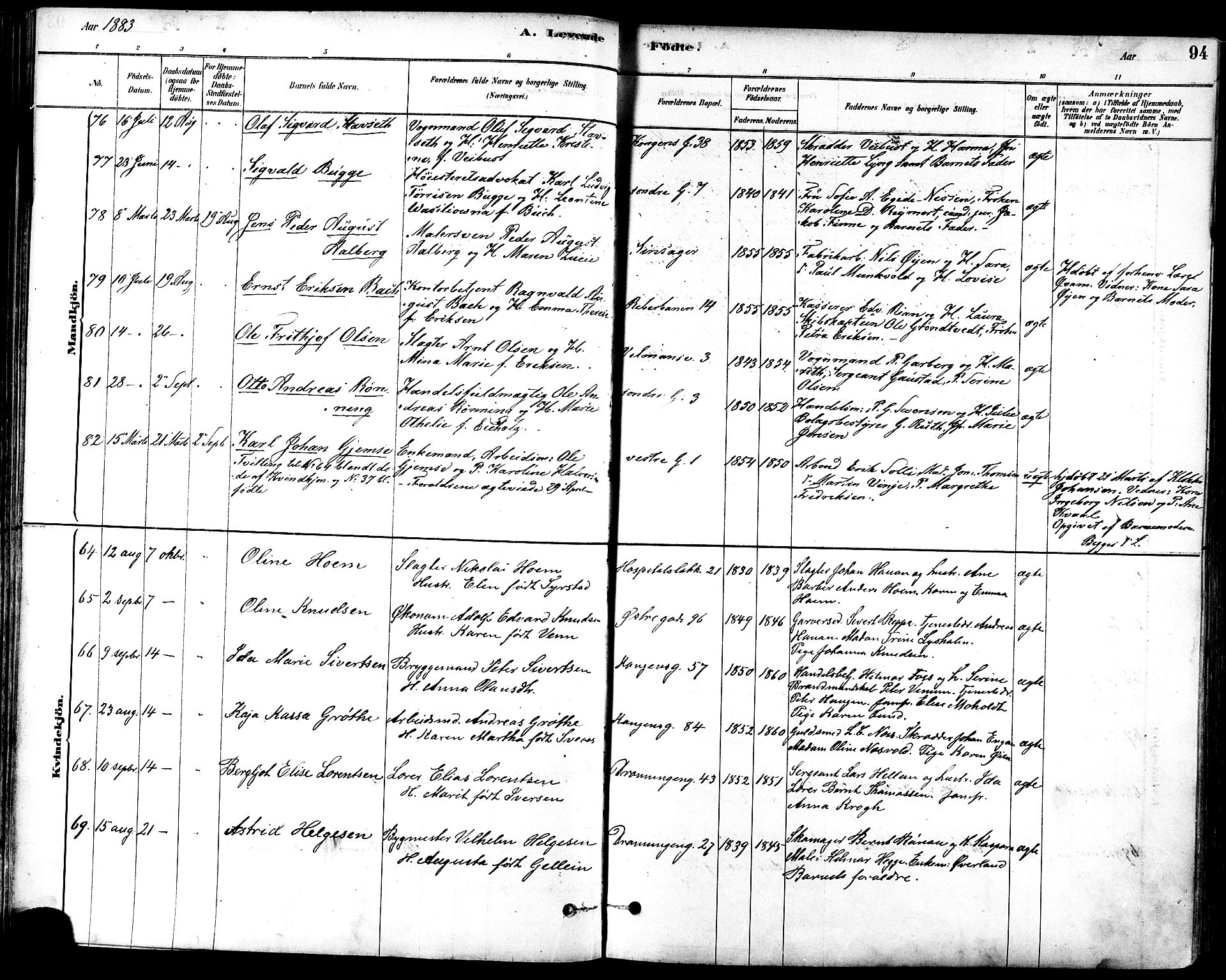 Ministerialprotokoller, klokkerbøker og fødselsregistre - Sør-Trøndelag, SAT/A-1456/601/L0057: Ministerialbok nr. 601A25, 1877-1891, s. 94