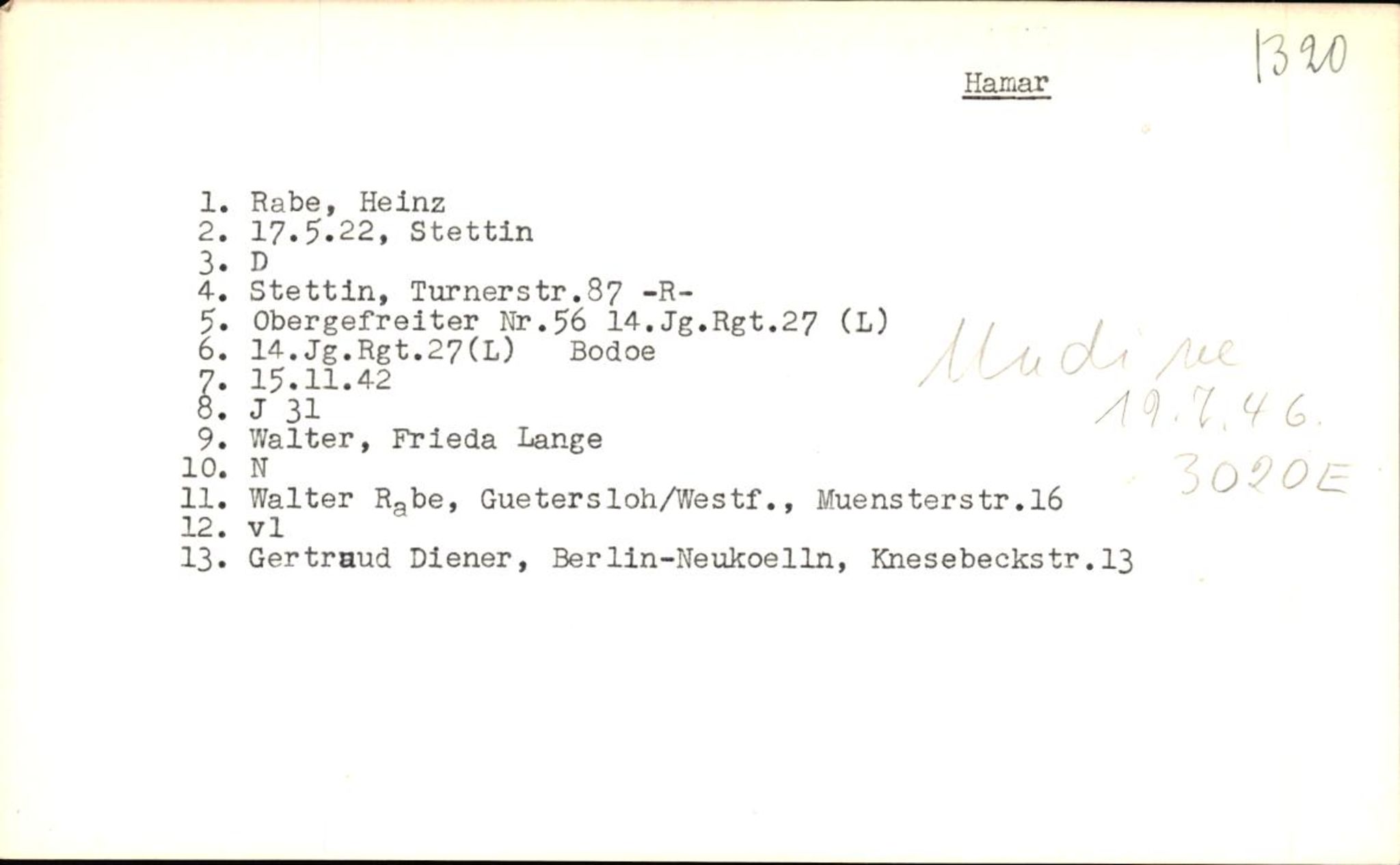 Hjemsendte tyskere , RA/RAFA-6487/D/Db/L0021: Paüls-Raglewaski, 1945-1947, s. 1233