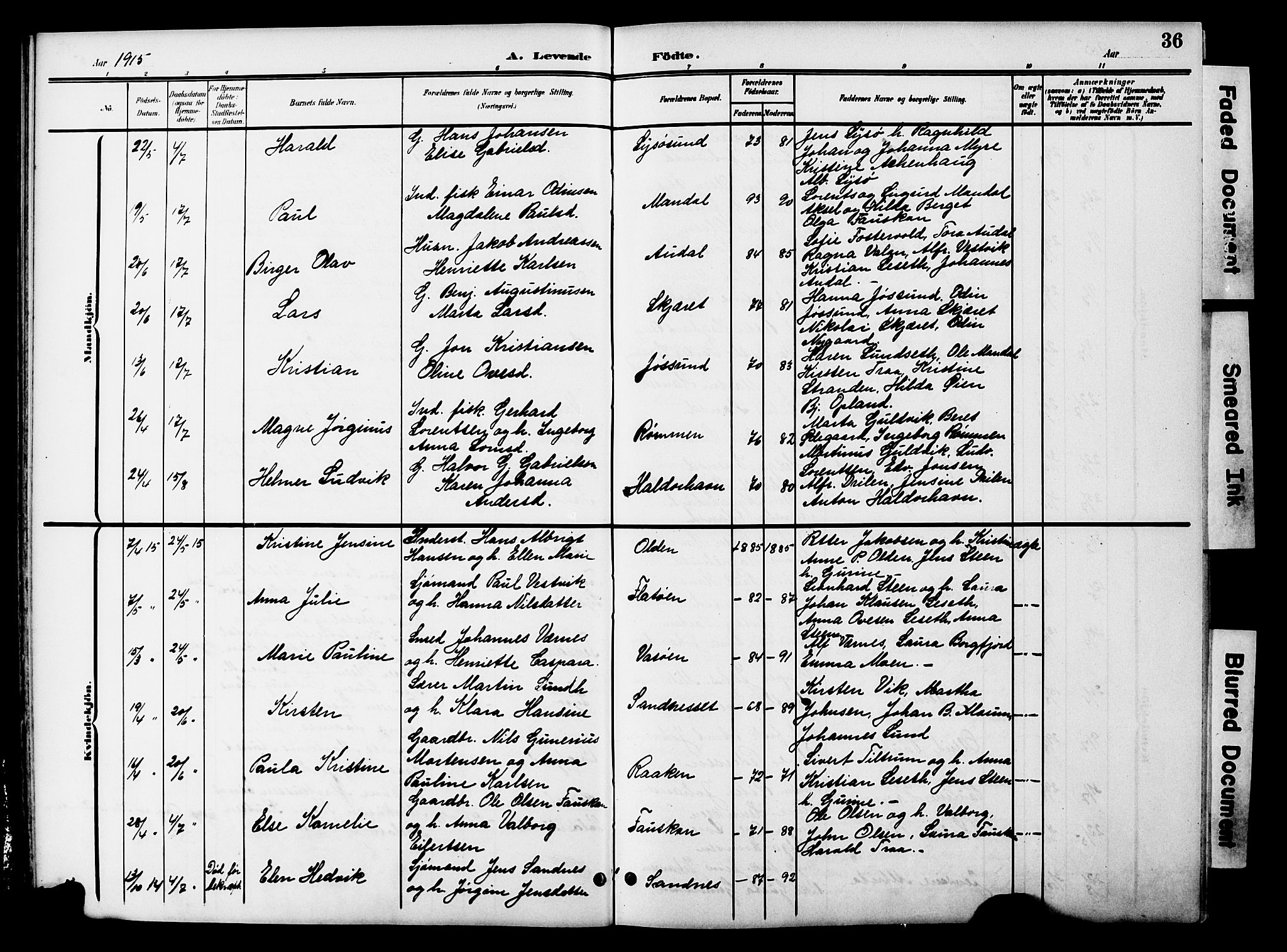 Ministerialprotokoller, klokkerbøker og fødselsregistre - Sør-Trøndelag, AV/SAT-A-1456/654/L0666: Klokkerbok nr. 654C02, 1901-1925, s. 36