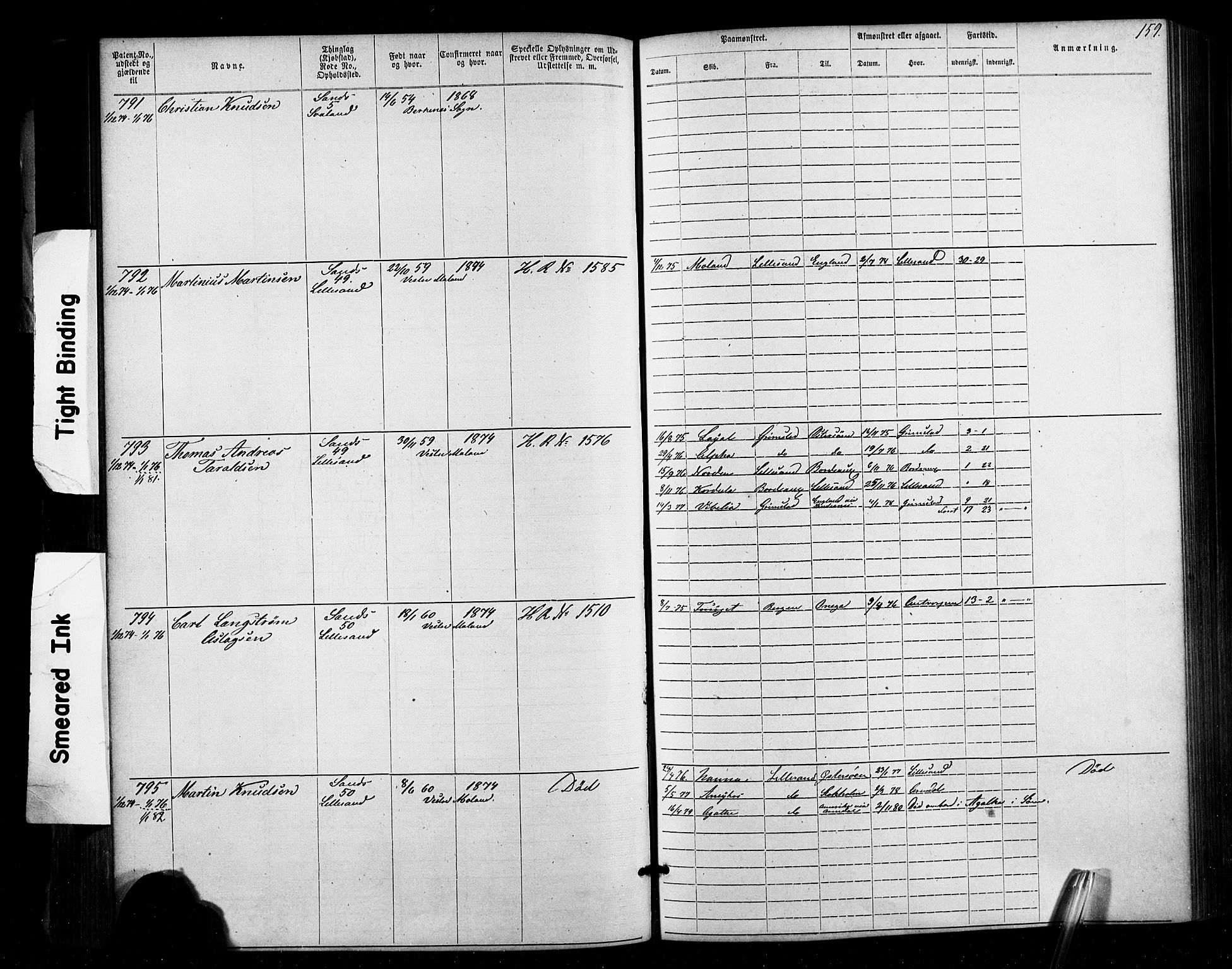Lillesand mønstringskrets, SAK/2031-0014/F/Fa/L0002: Annotasjonsrulle nr 1-1910 med register, W-8, 1868-1891, s. 163