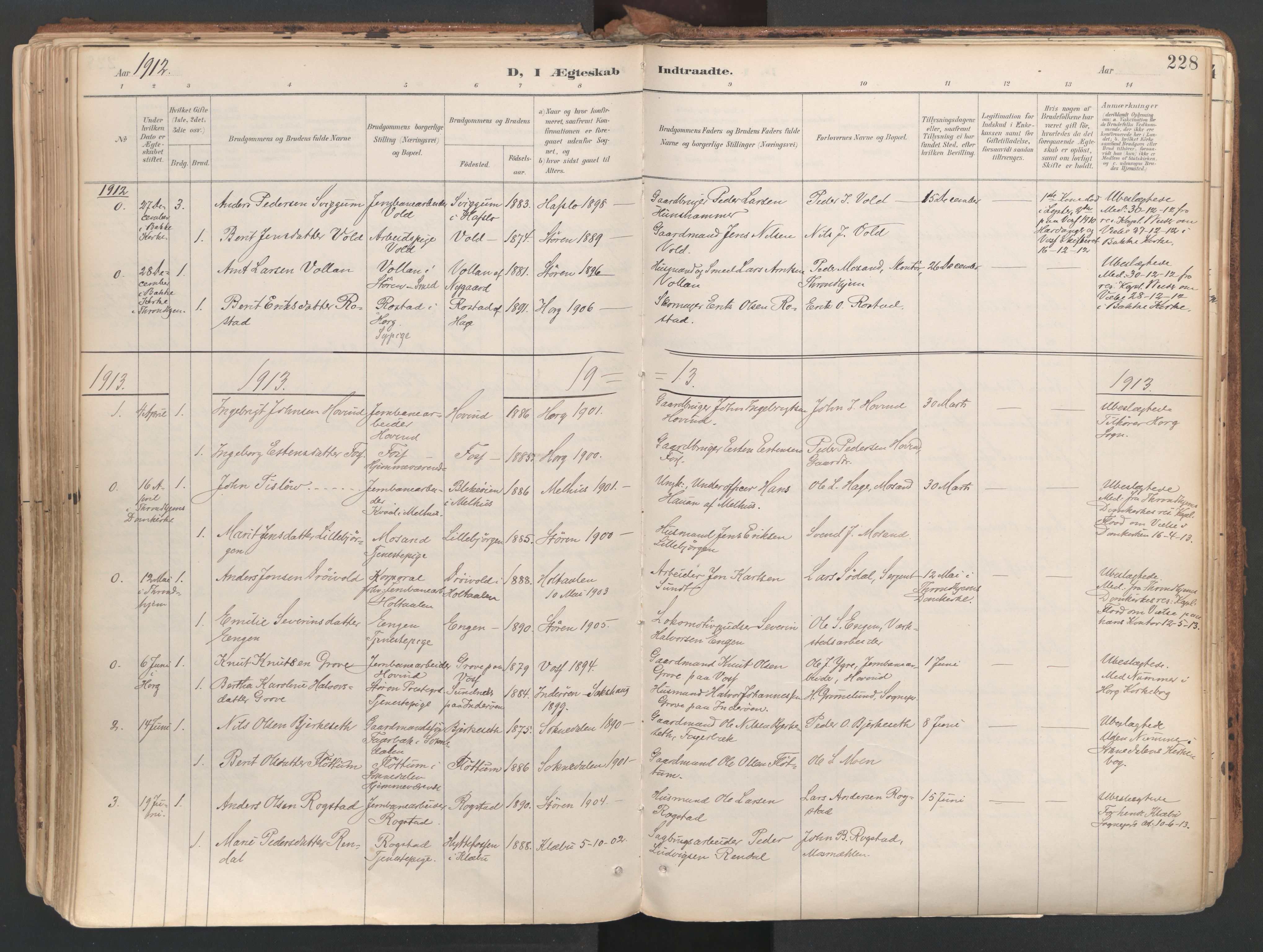 Ministerialprotokoller, klokkerbøker og fødselsregistre - Sør-Trøndelag, AV/SAT-A-1456/687/L1004: Ministerialbok nr. 687A10, 1891-1923, s. 228