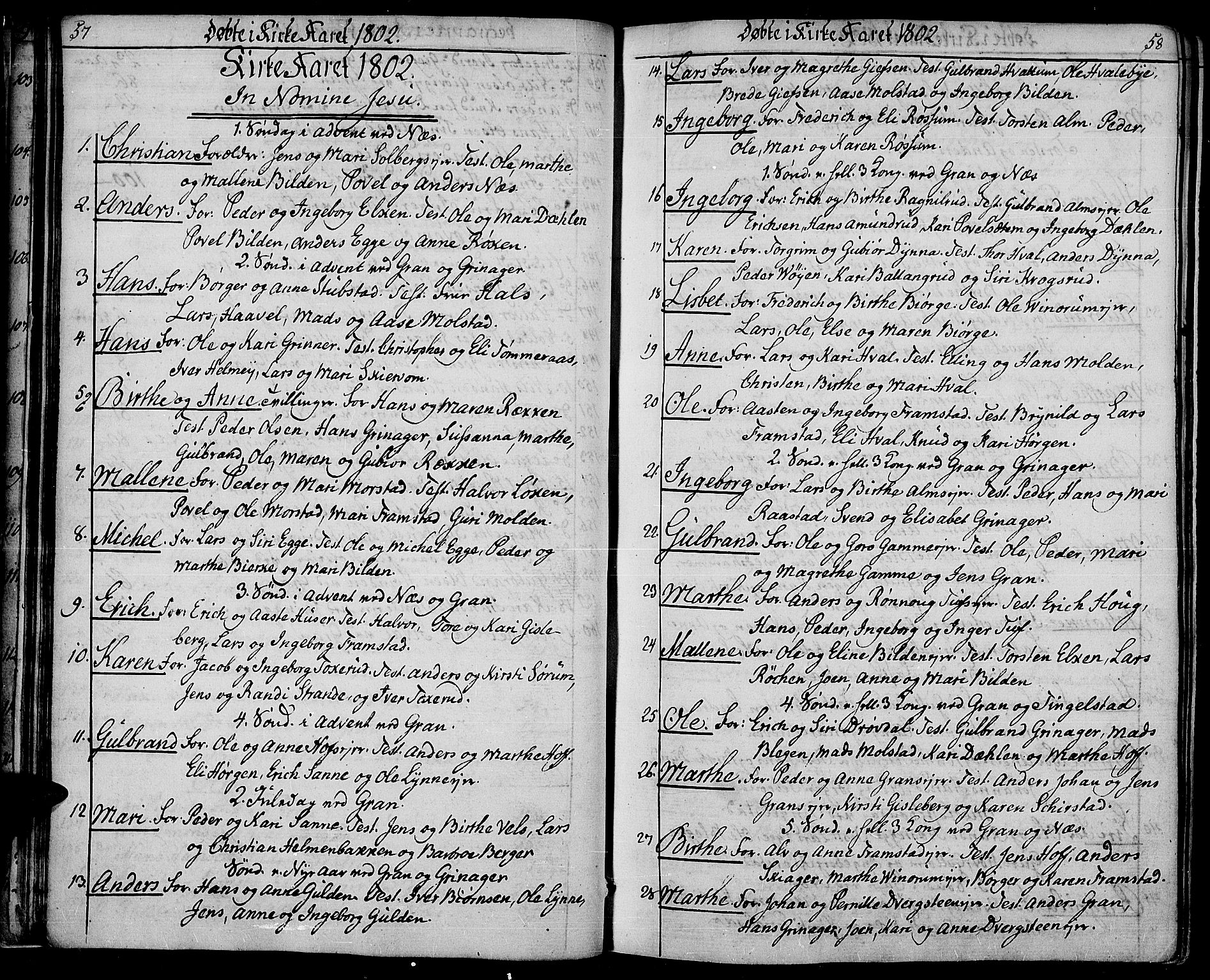 Gran prestekontor, AV/SAH-PREST-112/H/Ha/Haa/L0008: Ministerialbok nr. 8, 1798-1811, s. 57-58