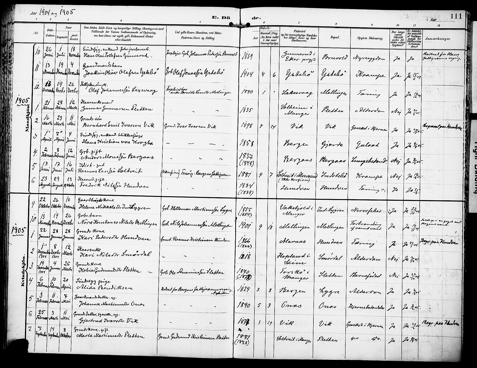 Lindås Sokneprestembete, AV/SAB-A-76701/H/Haa/Haae/L0002: Ministerialbok nr. E 2, 1897-1912, s. 111