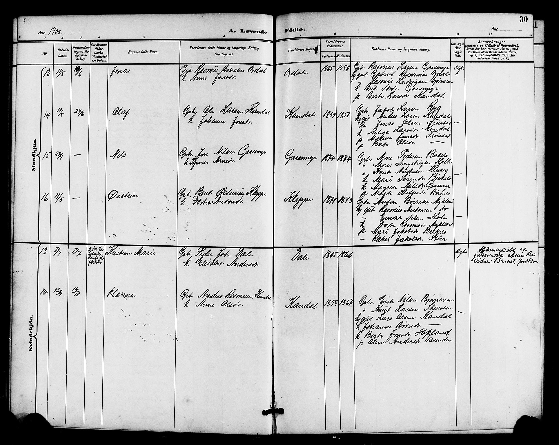Gloppen sokneprestembete, AV/SAB-A-80101/H/Hab/Habc/L0002: Klokkerbok nr. C 2, 1896-1910, s. 30