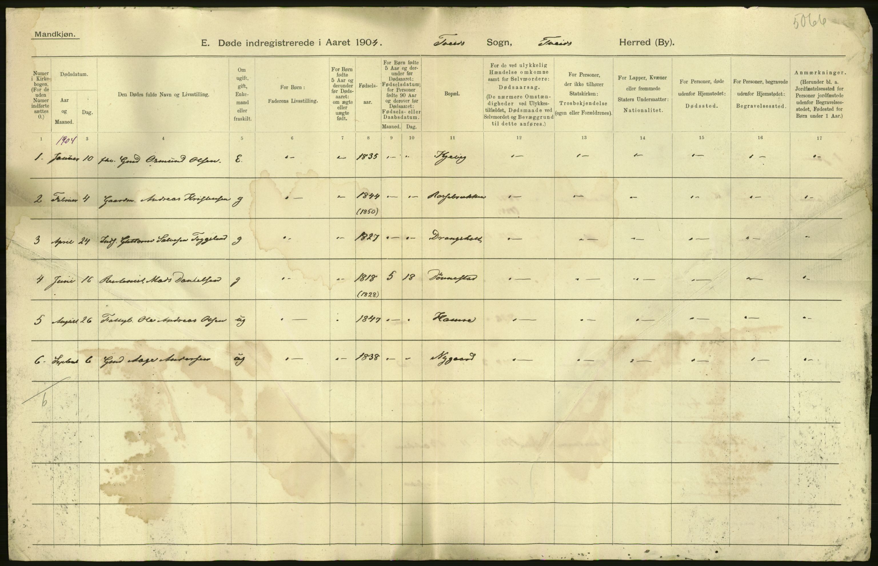 Statistisk sentralbyrå, Sosiodemografiske emner, Befolkning, AV/RA-S-2228/D/Df/Dfa/Dfab/L0011: Lister og Mandals amt: Fødte, gifte, døde, 1904, s. 242