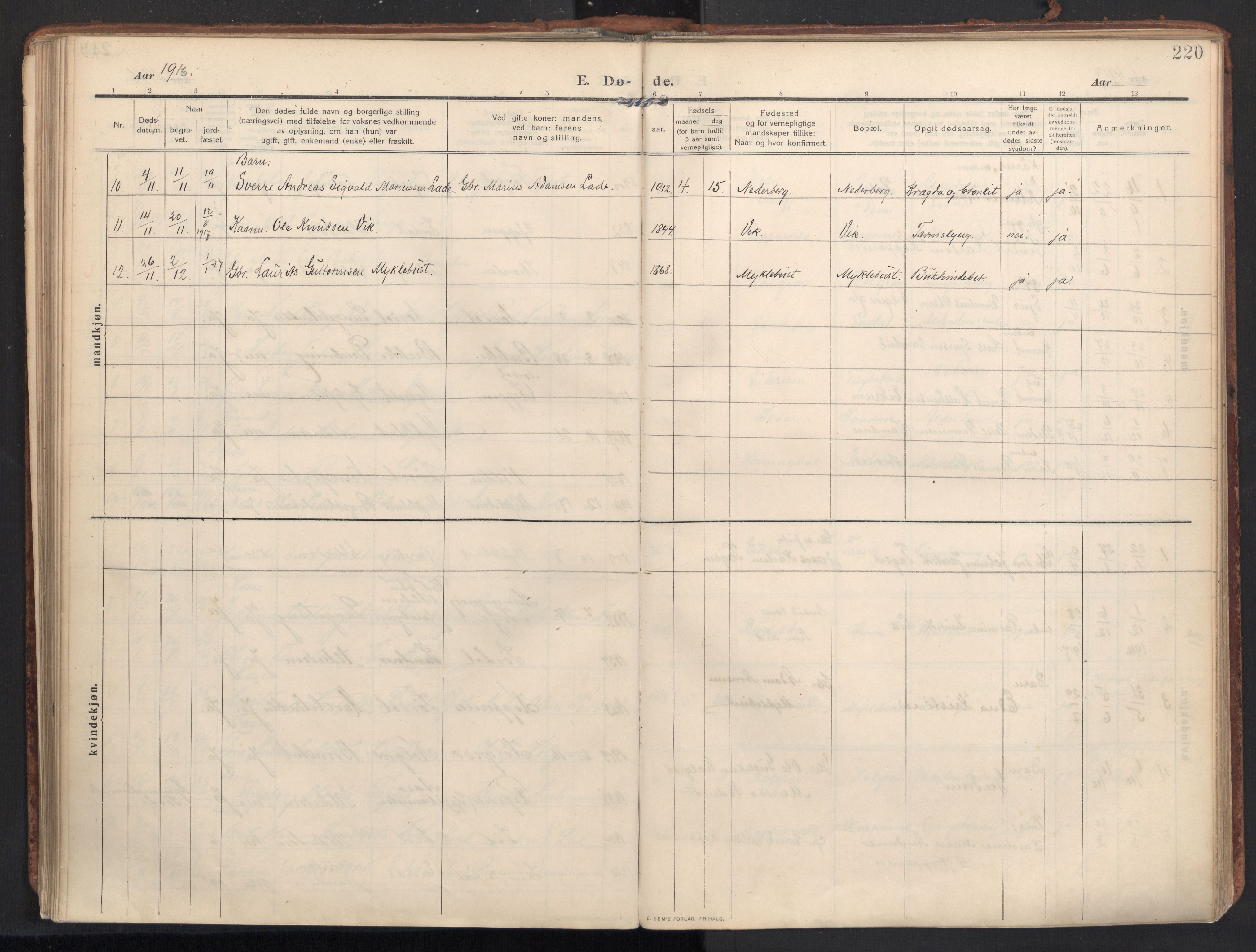 Ministerialprotokoller, klokkerbøker og fødselsregistre - Møre og Romsdal, AV/SAT-A-1454/502/L0026: Ministerialbok nr. 502A04, 1909-1933, s. 220