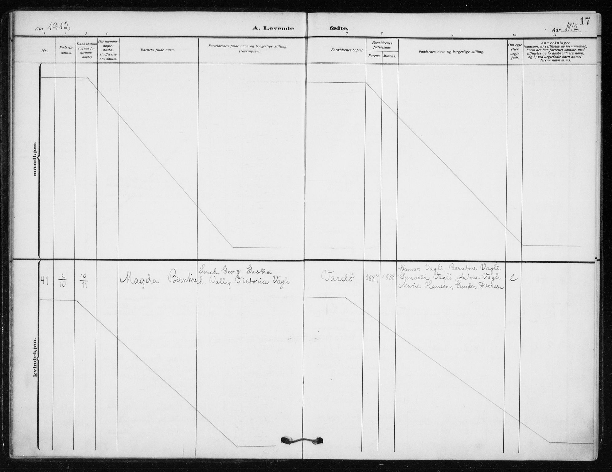 Kjelvik/Nordkapp sokneprestkontor, AV/SATØ-S-1350/H/Ha/L0001kirke: Ministerialbok nr. 1, 1911-1919, s. 17