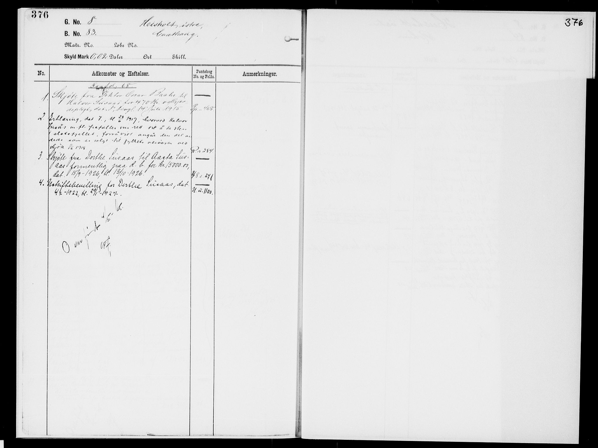 Nedre Telemark sorenskriveri, AV/SAKO-A-135/G/Gb/Gbg/L0001: Panteregister nr. VII 1, s. 376