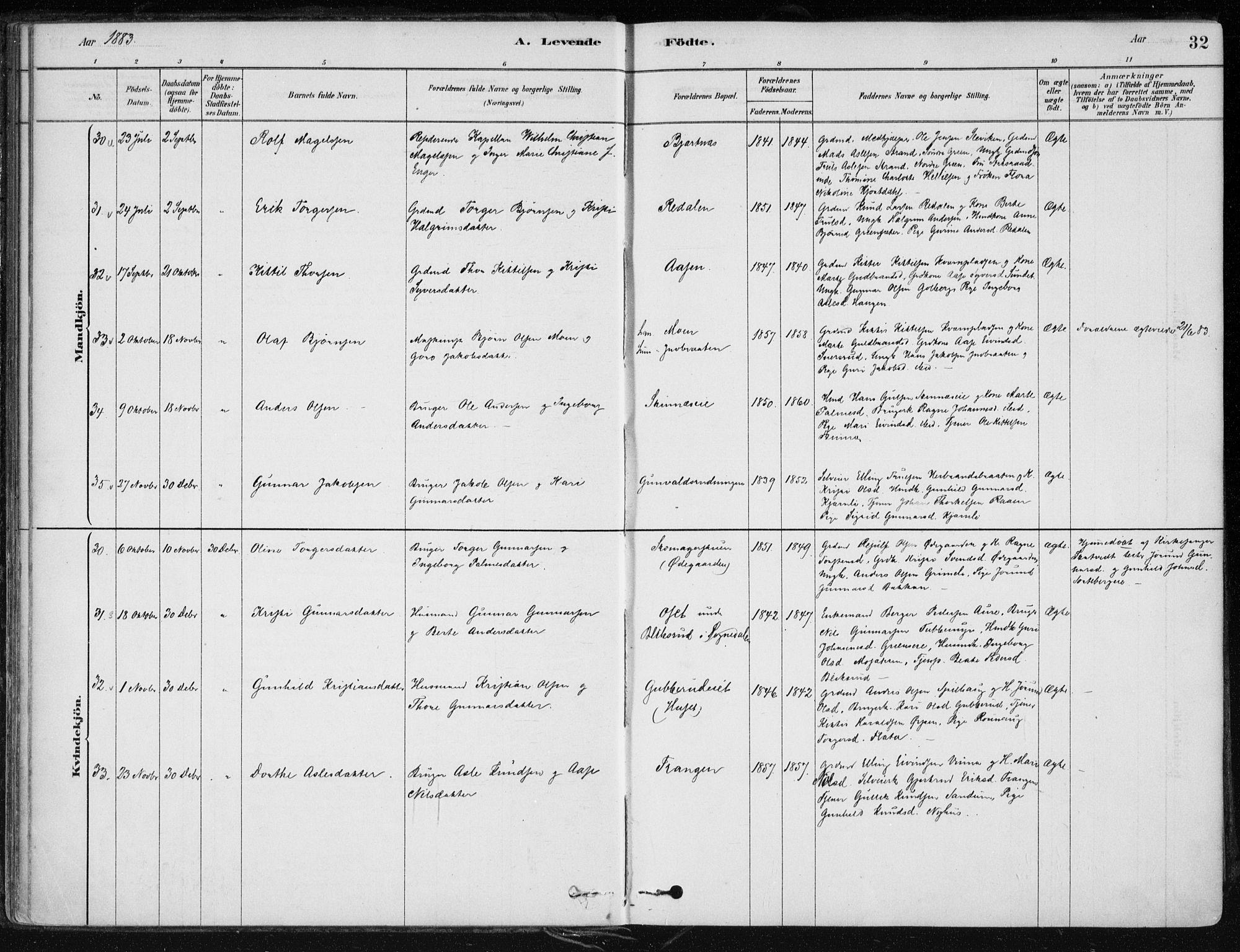 Krødsherad kirkebøker, AV/SAKO-A-19/F/Fa/L0005: Ministerialbok nr. 5, 1879-1888, s. 32