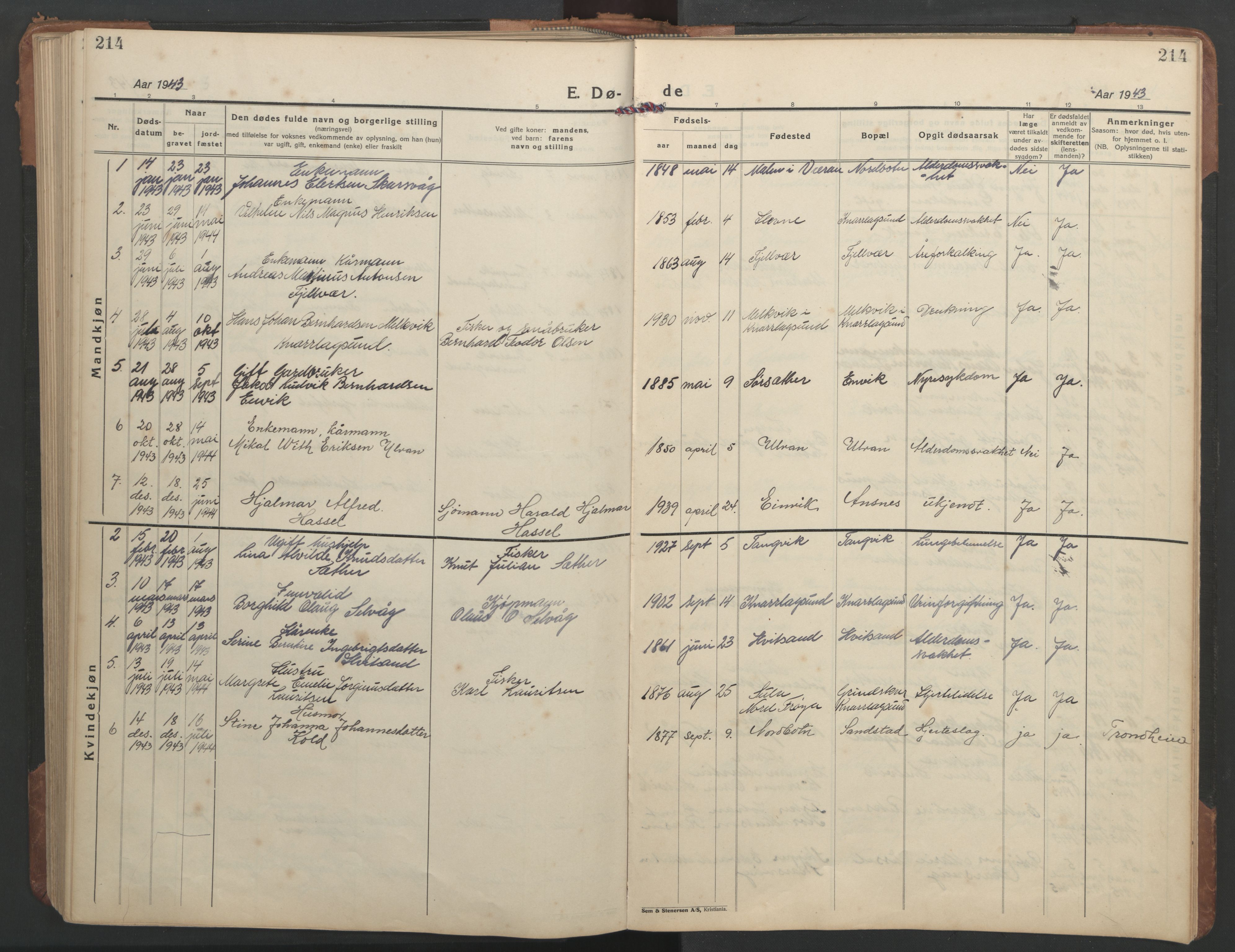 Ministerialprotokoller, klokkerbøker og fødselsregistre - Sør-Trøndelag, AV/SAT-A-1456/638/L0569: Klokkerbok nr. 638C01, 1923-1961, s. 214