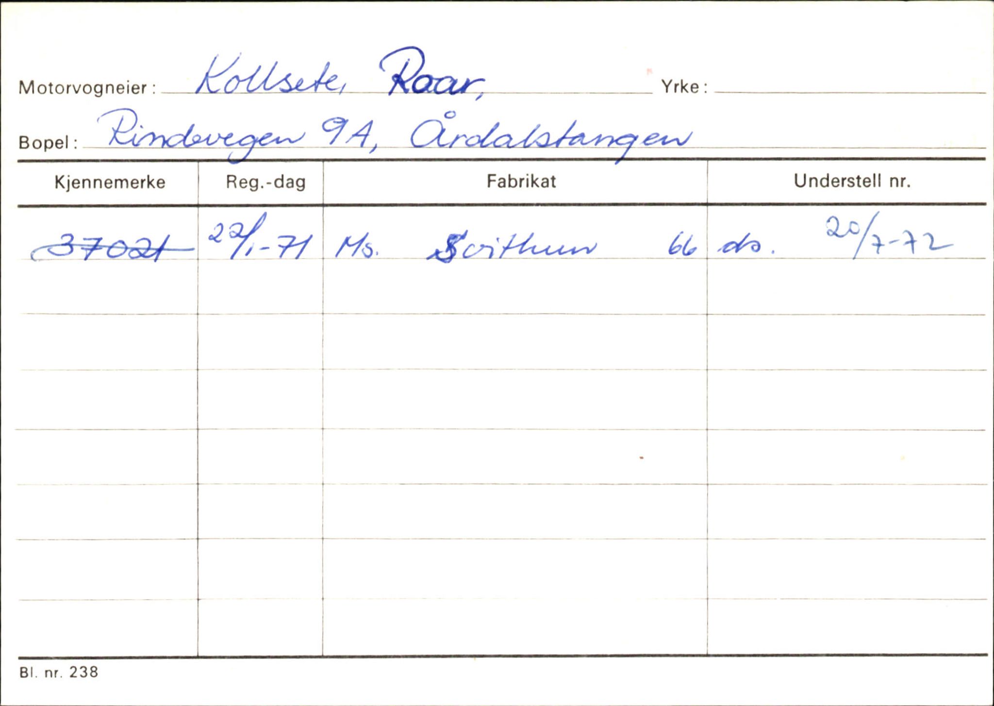 Statens vegvesen, Sogn og Fjordane vegkontor, AV/SAB-A-5301/4/F/L0145: Registerkort Vågsøy S-Å. Årdal I-P, 1945-1975, s. 1203