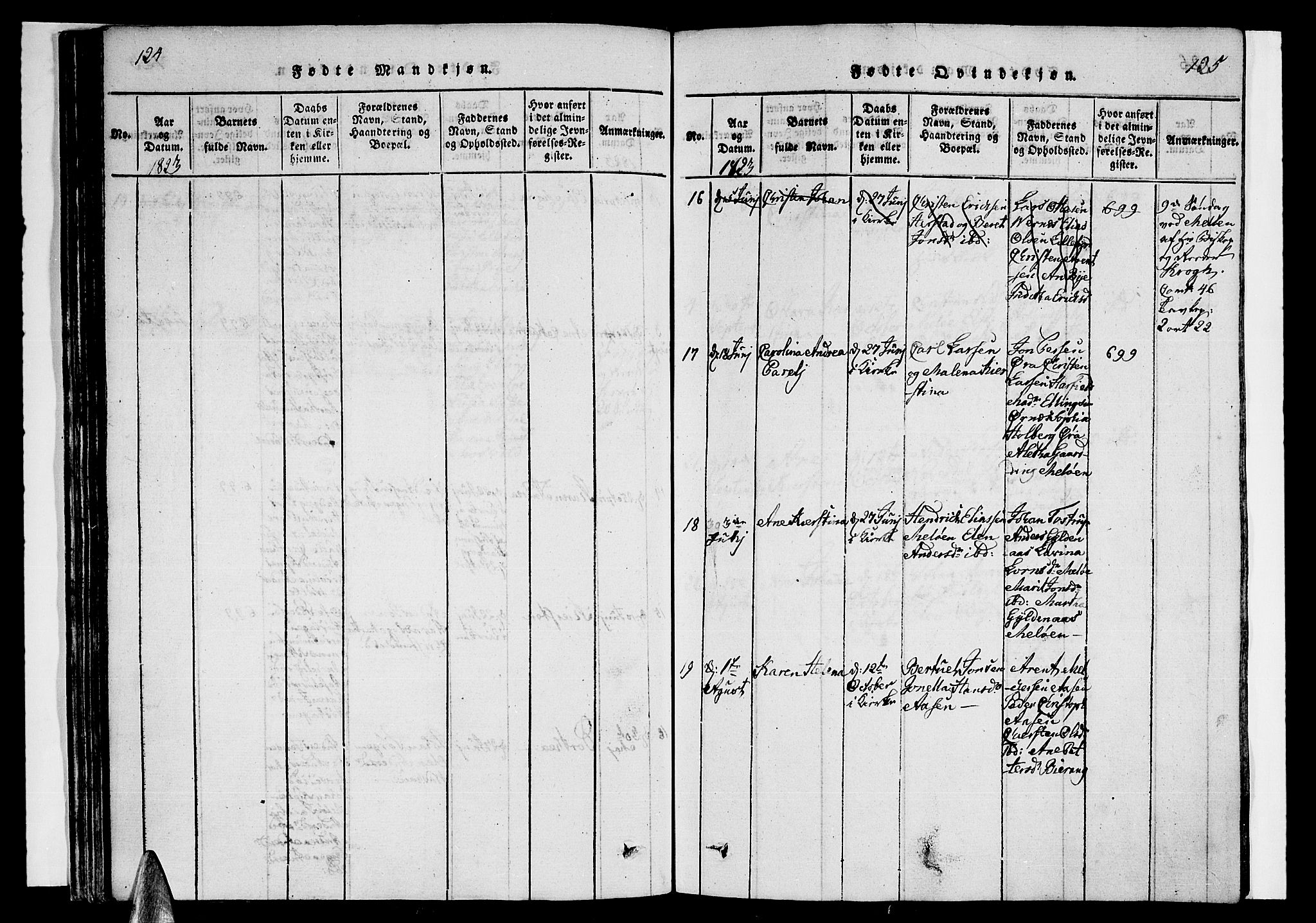 Ministerialprotokoller, klokkerbøker og fødselsregistre - Nordland, AV/SAT-A-1459/841/L0617: Klokkerbok nr. 841C01 /2, 1820-1830, s. 124-125