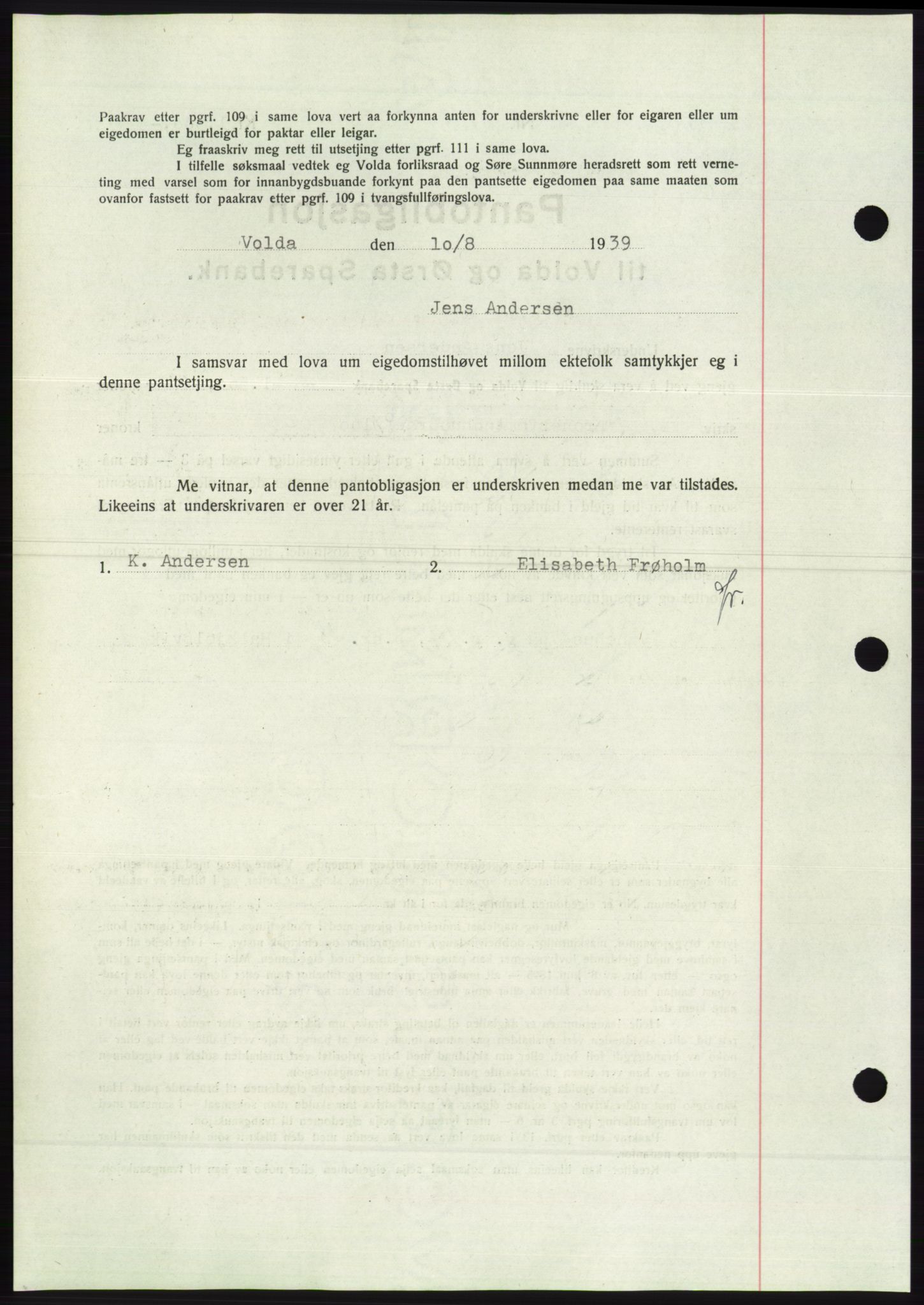 Søre Sunnmøre sorenskriveri, AV/SAT-A-4122/1/2/2C/L0068: Pantebok nr. 62, 1939-1939, Dagboknr: 1205/1939