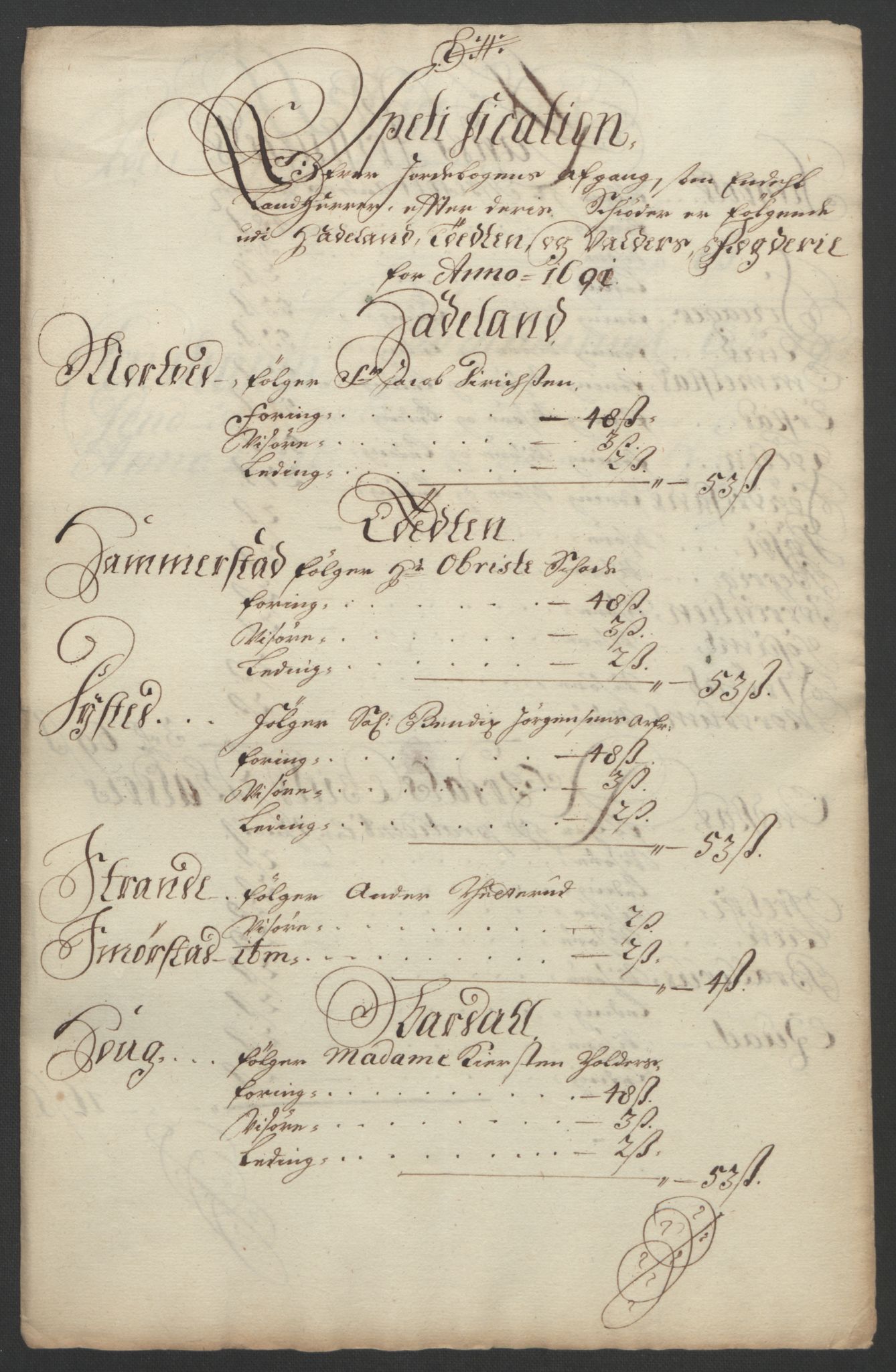 Rentekammeret inntil 1814, Reviderte regnskaper, Fogderegnskap, RA/EA-4092/R18/L1290: Fogderegnskap Hadeland, Toten og Valdres, 1691, s. 282