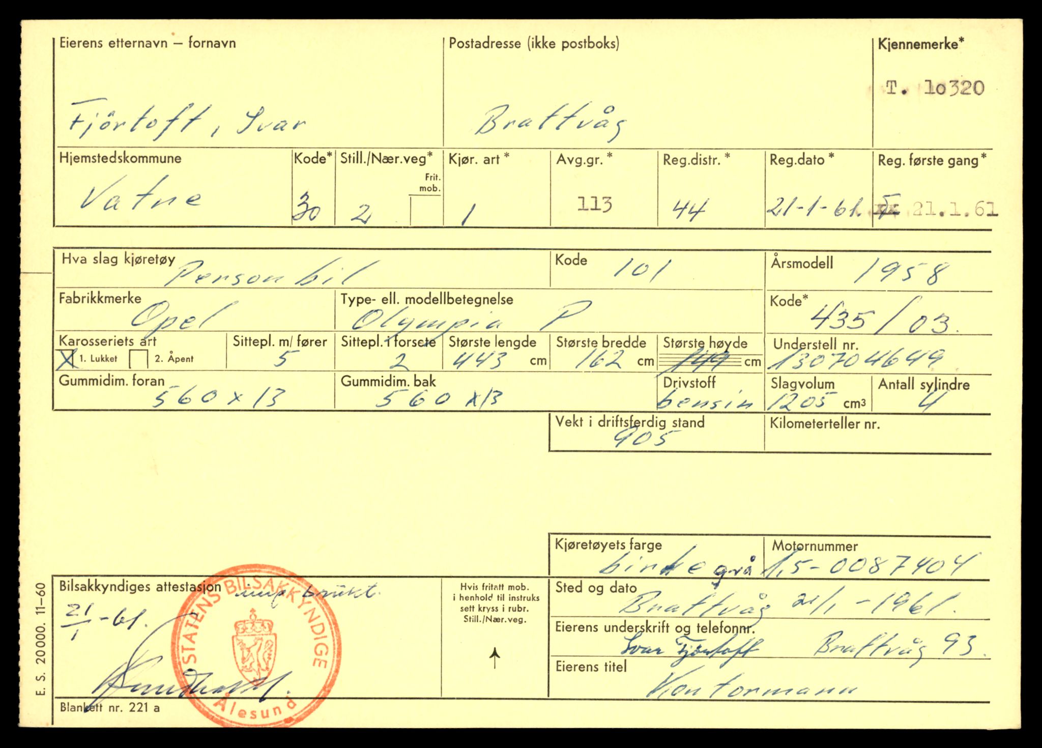 Møre og Romsdal vegkontor - Ålesund trafikkstasjon, AV/SAT-A-4099/F/Fe/L0019: Registreringskort for kjøretøy T 10228 - T 10350, 1927-1998, s. 2287